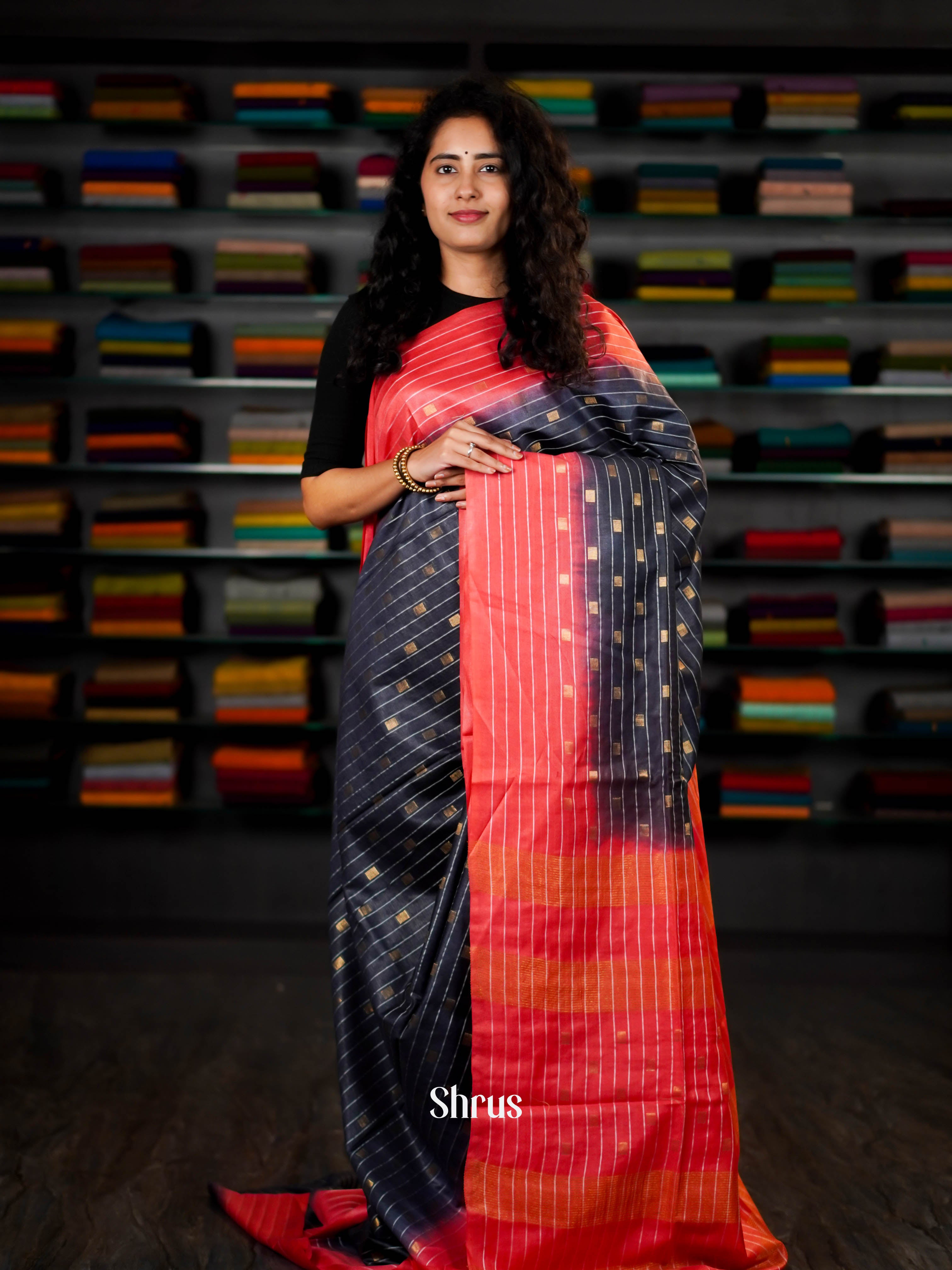Grey & Pink - Semi Tussar Saree - Shop on ShrusEternity.com