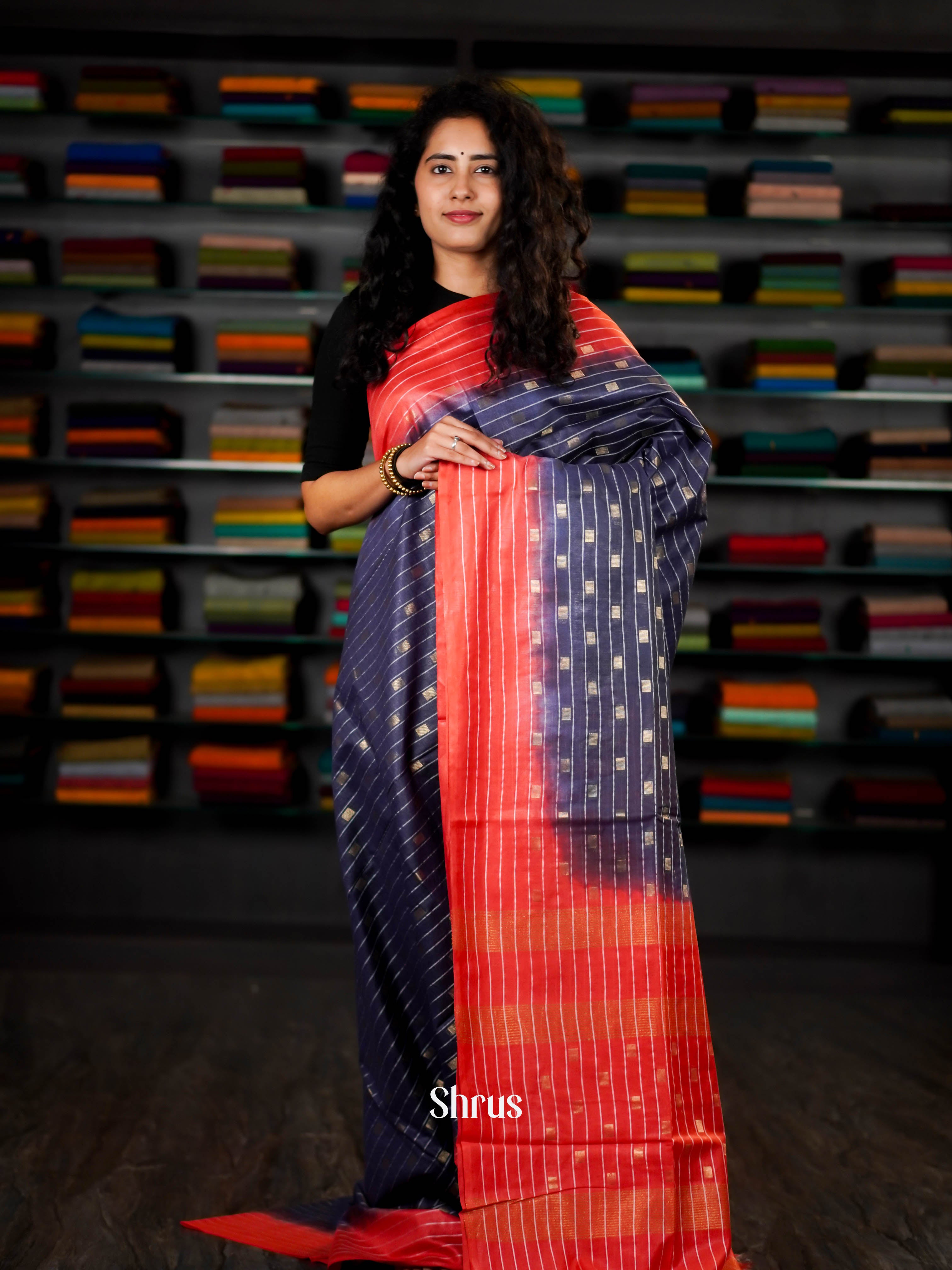 Pink & Blue - Semi Tussar Saree - Shop on ShrusEternity.com