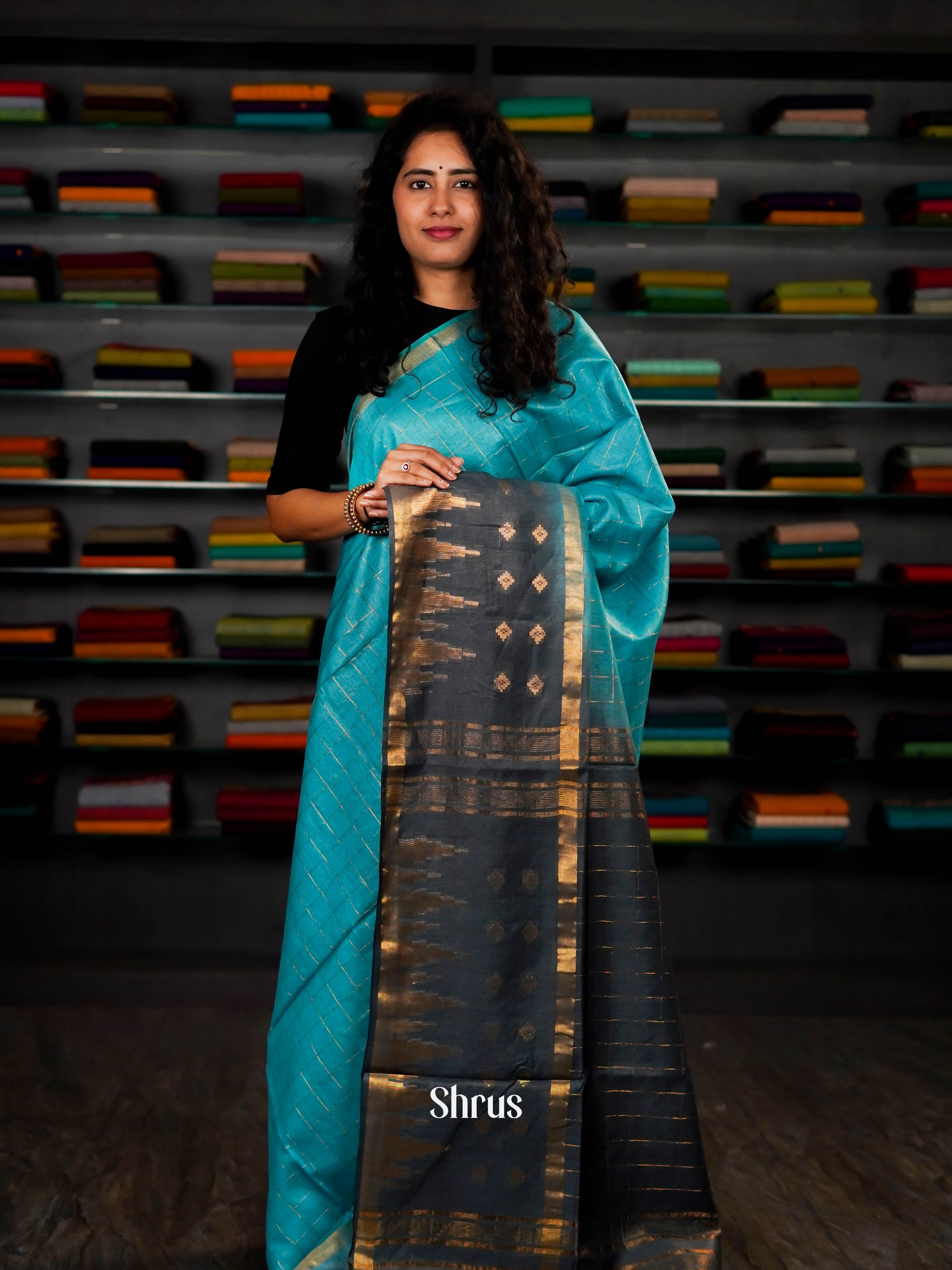 Blue & Grey- Semi Tussar Saree - Shop on ShrusEternity.com