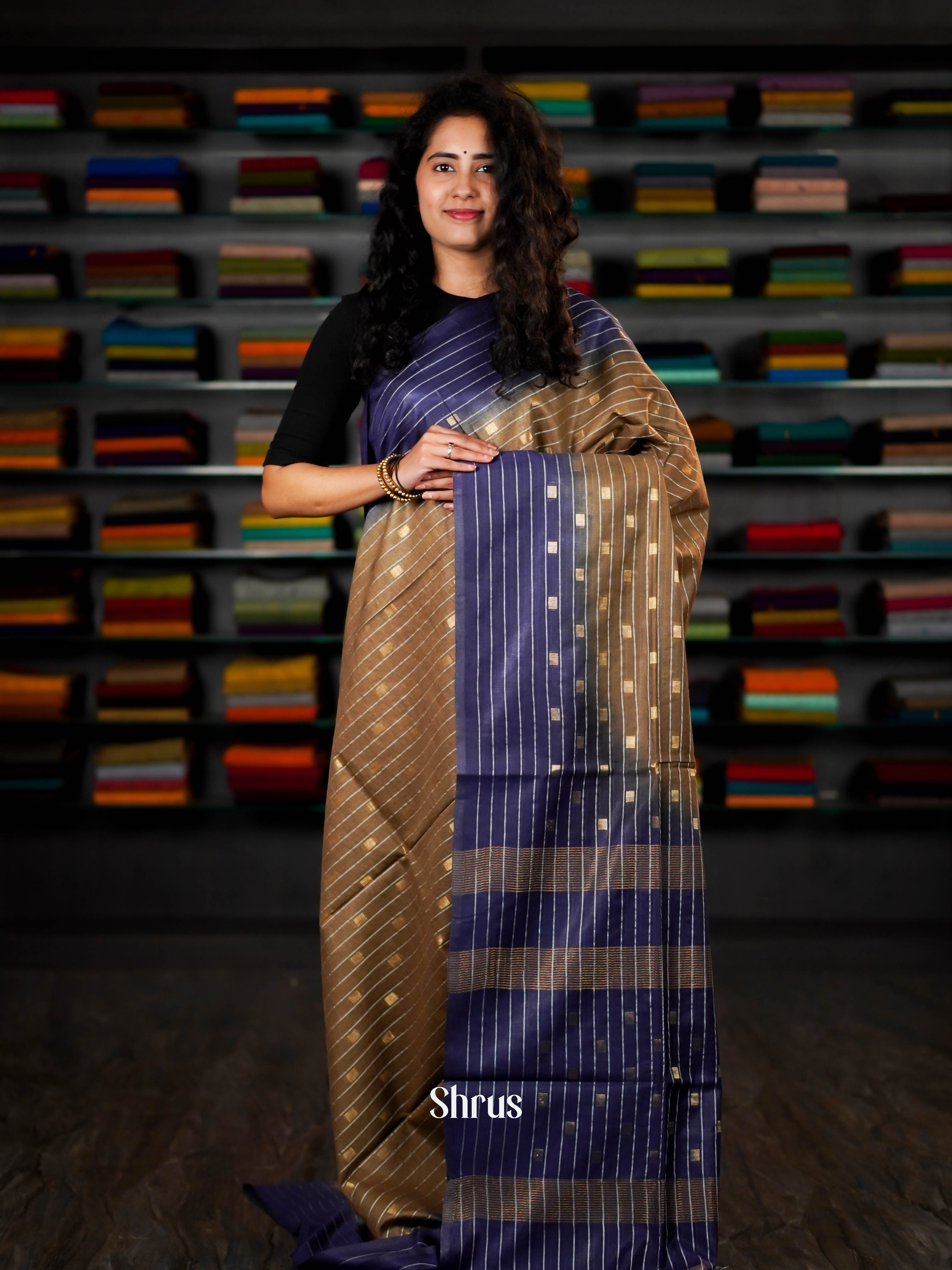 Blue & Brown - Semi Tussar Saree - Shop on ShrusEternity.com