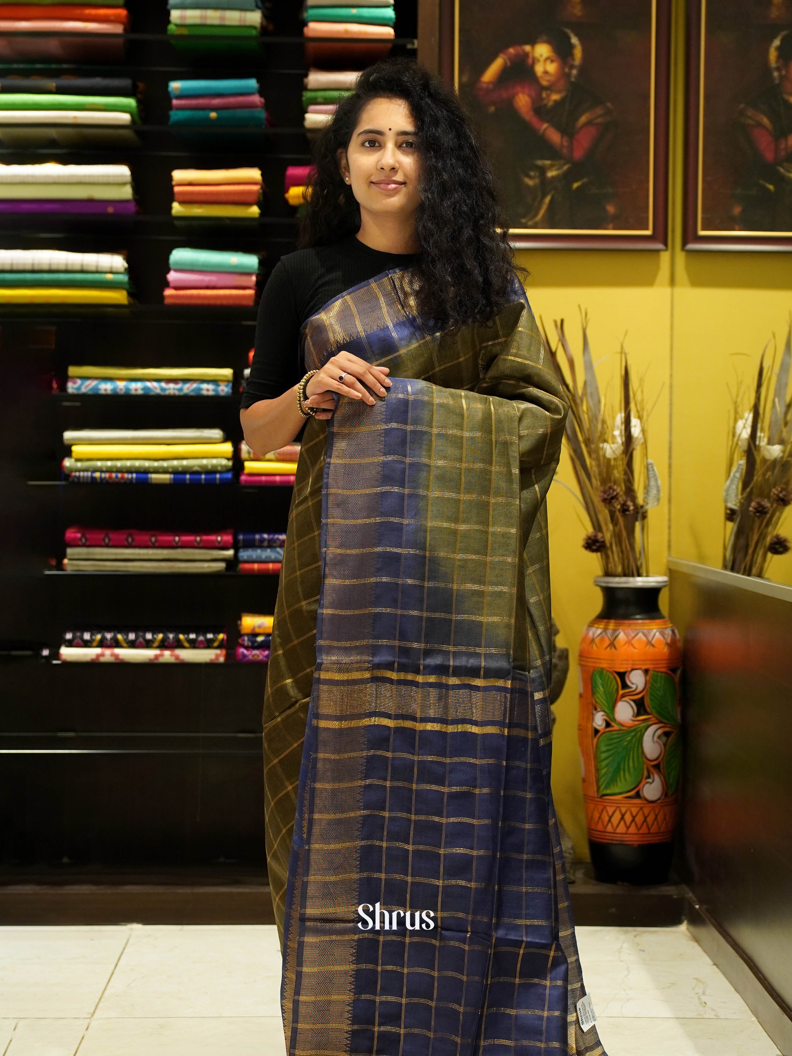 green & Blue - Semi Tussar Saree - Shop on ShrusEternity.com