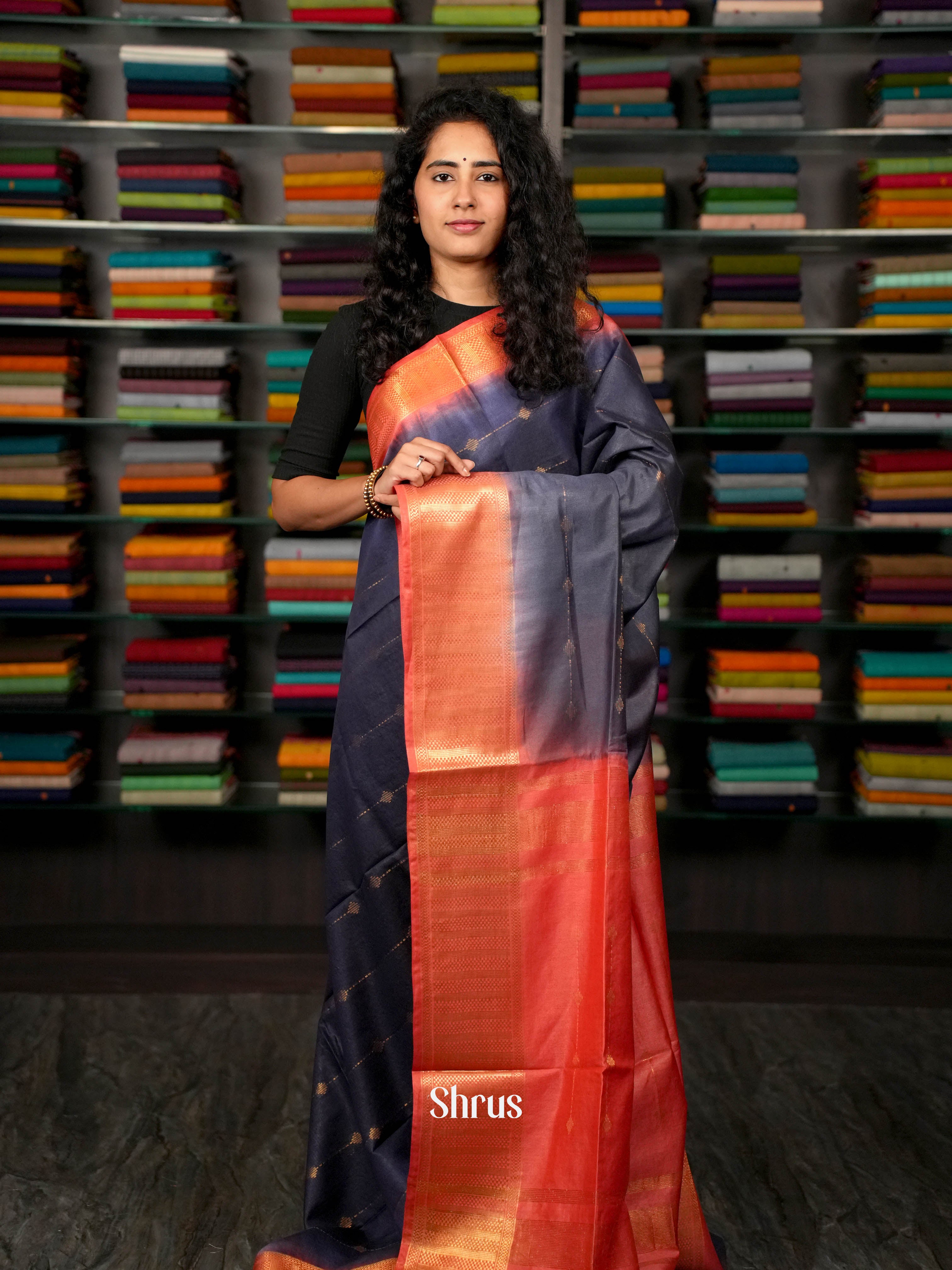 Blue & Red - Semi Tussar - Shop on ShrusEternity.com