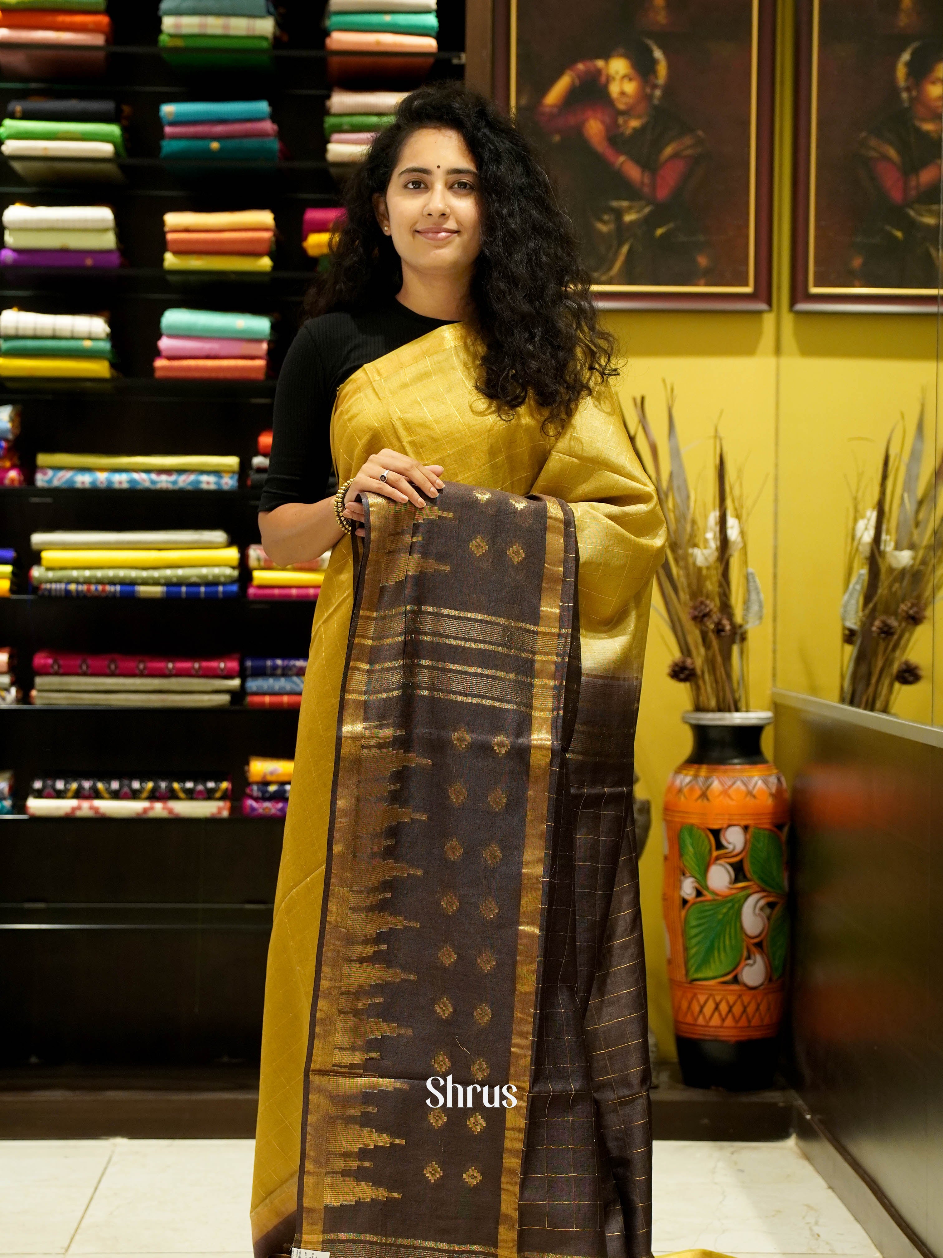 Beige & Brown - Semi Tussar Saree - Shop on ShrusEternity.com