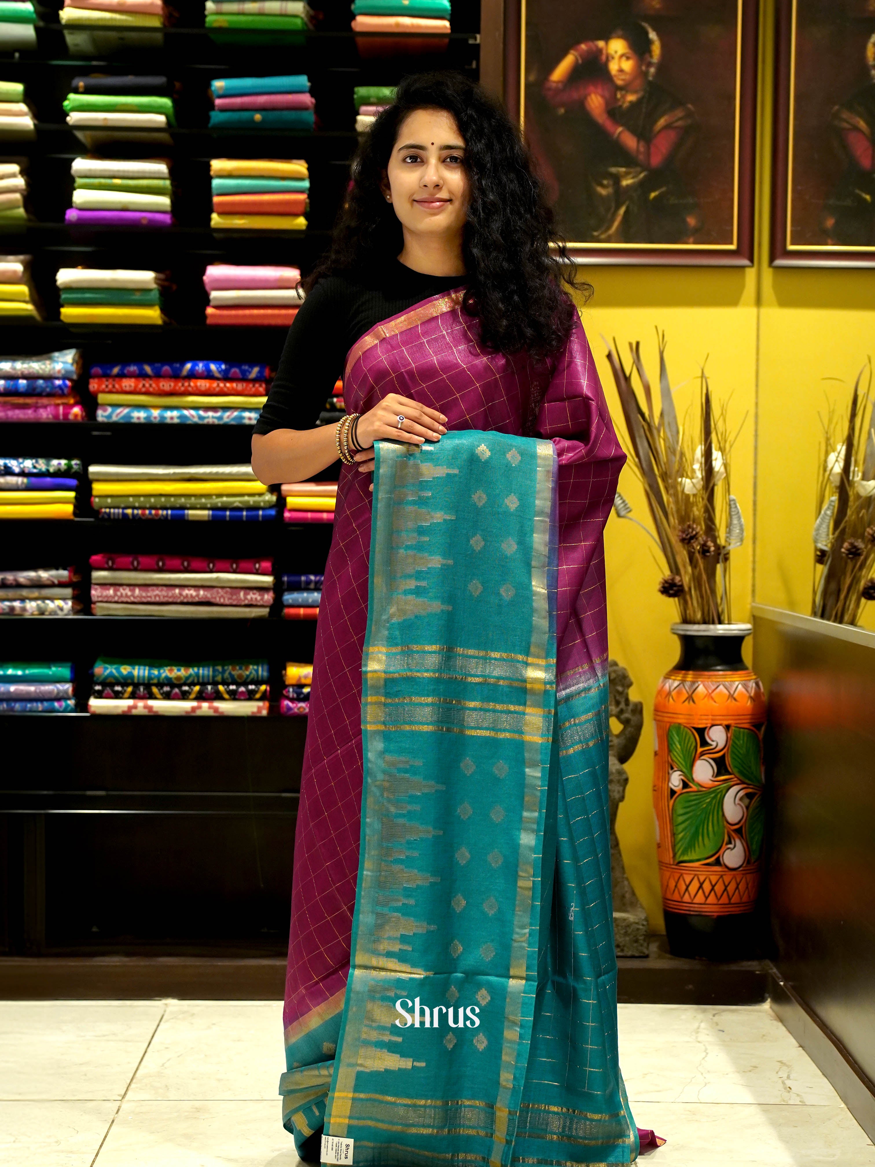 Purple & Teal - Semi Tussar Saree - Shop on ShrusEternity.com