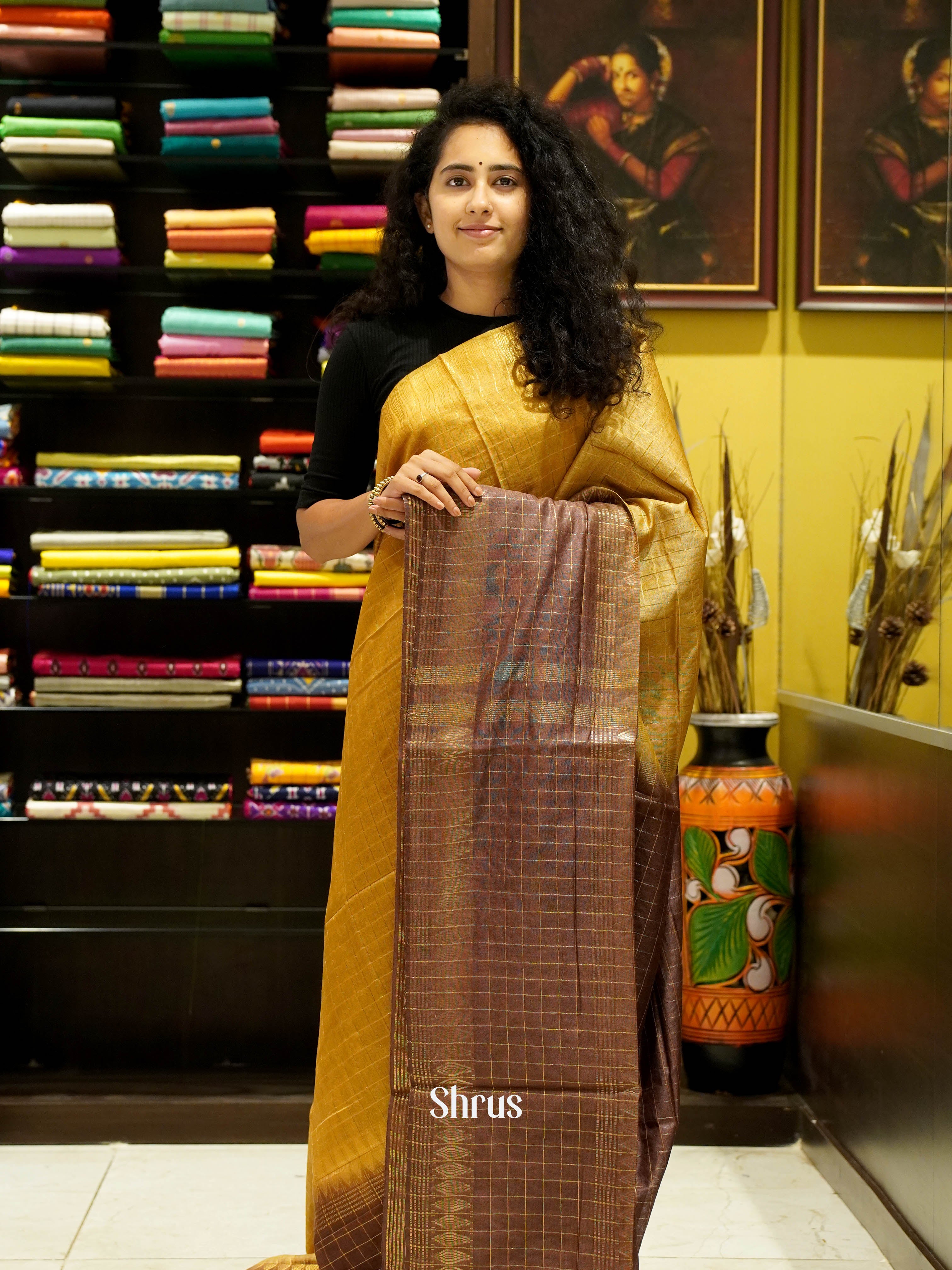 Beige & Brown - Semi Tussar Saree - Shop on ShrusEternity.com