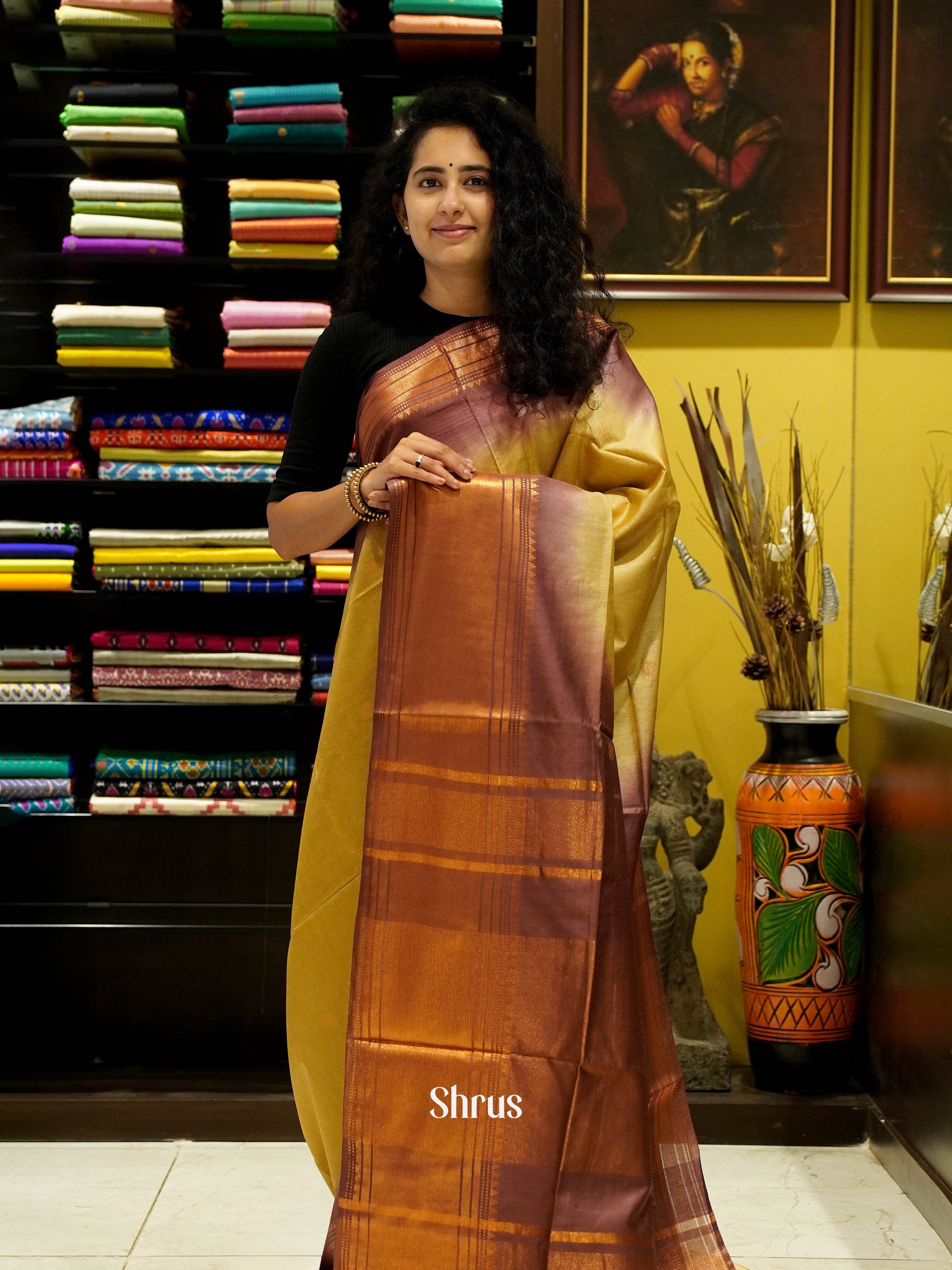 Beige & Brown- Semi Tussar Saree - Shop on ShrusEternity.com