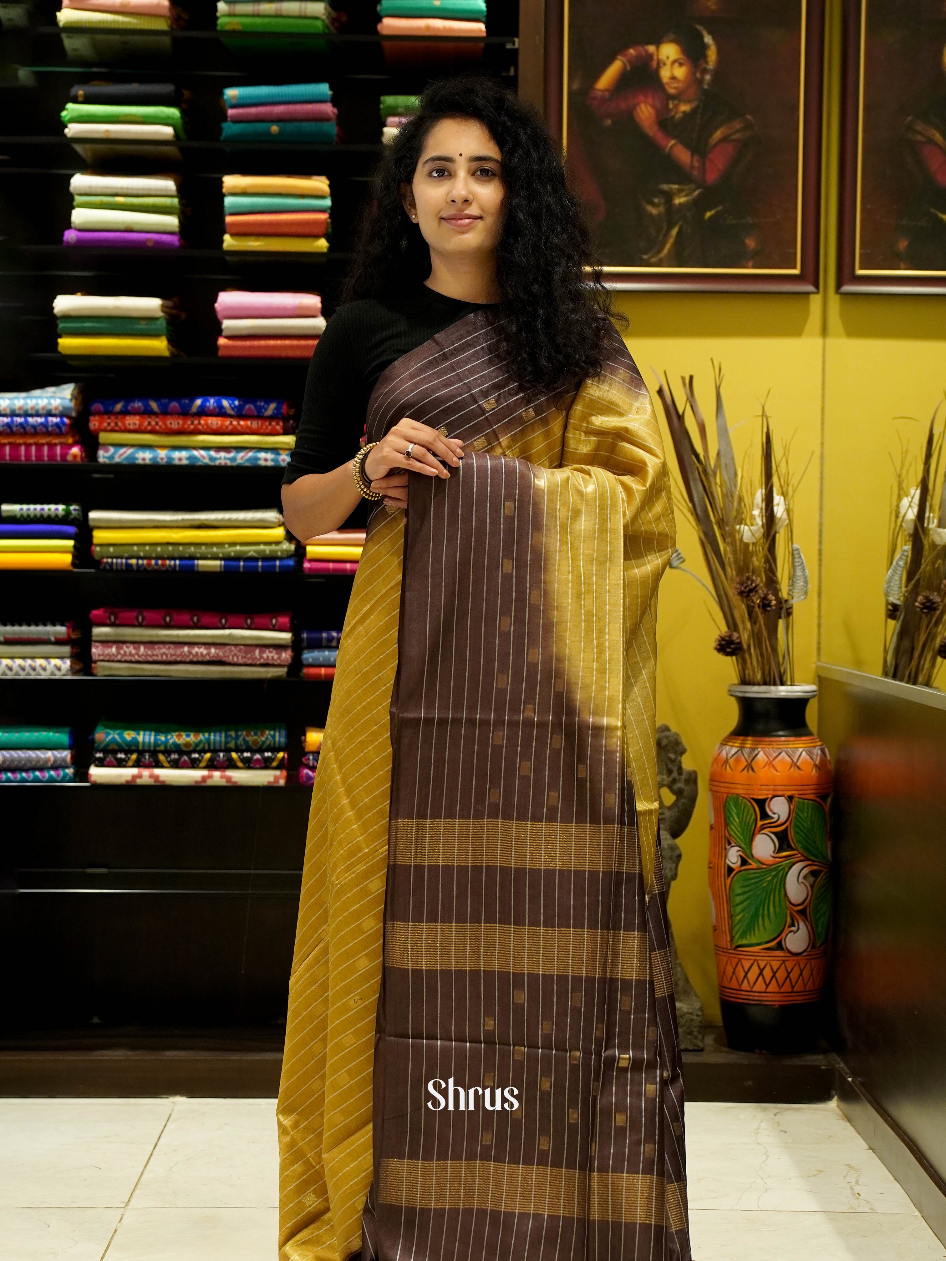 Beige & Brown- Semi Tussar Saree - Shop on ShrusEternity.com
