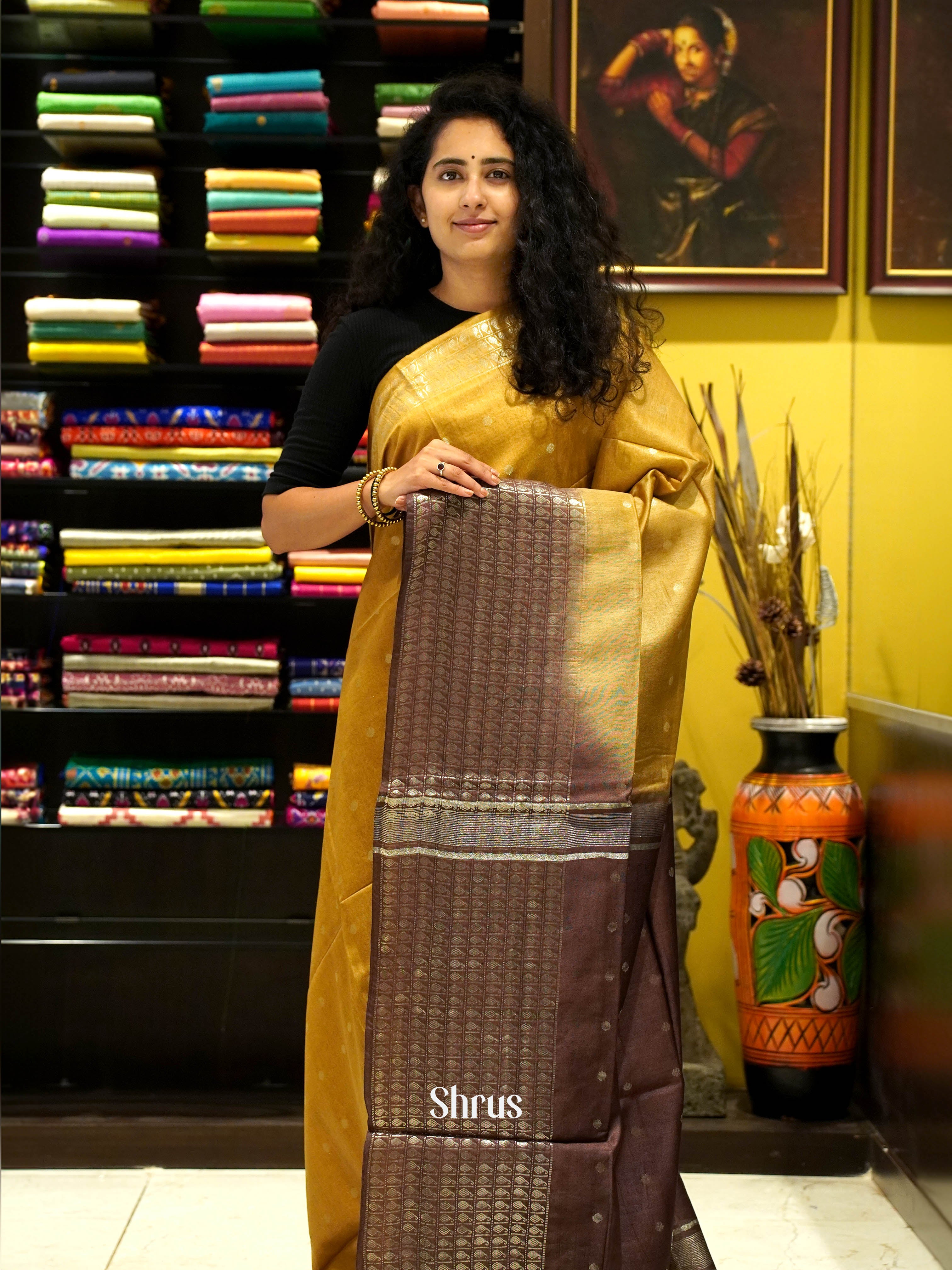 Beige & Brown - Semi Tussar Saree - Shop on ShrusEternity.com