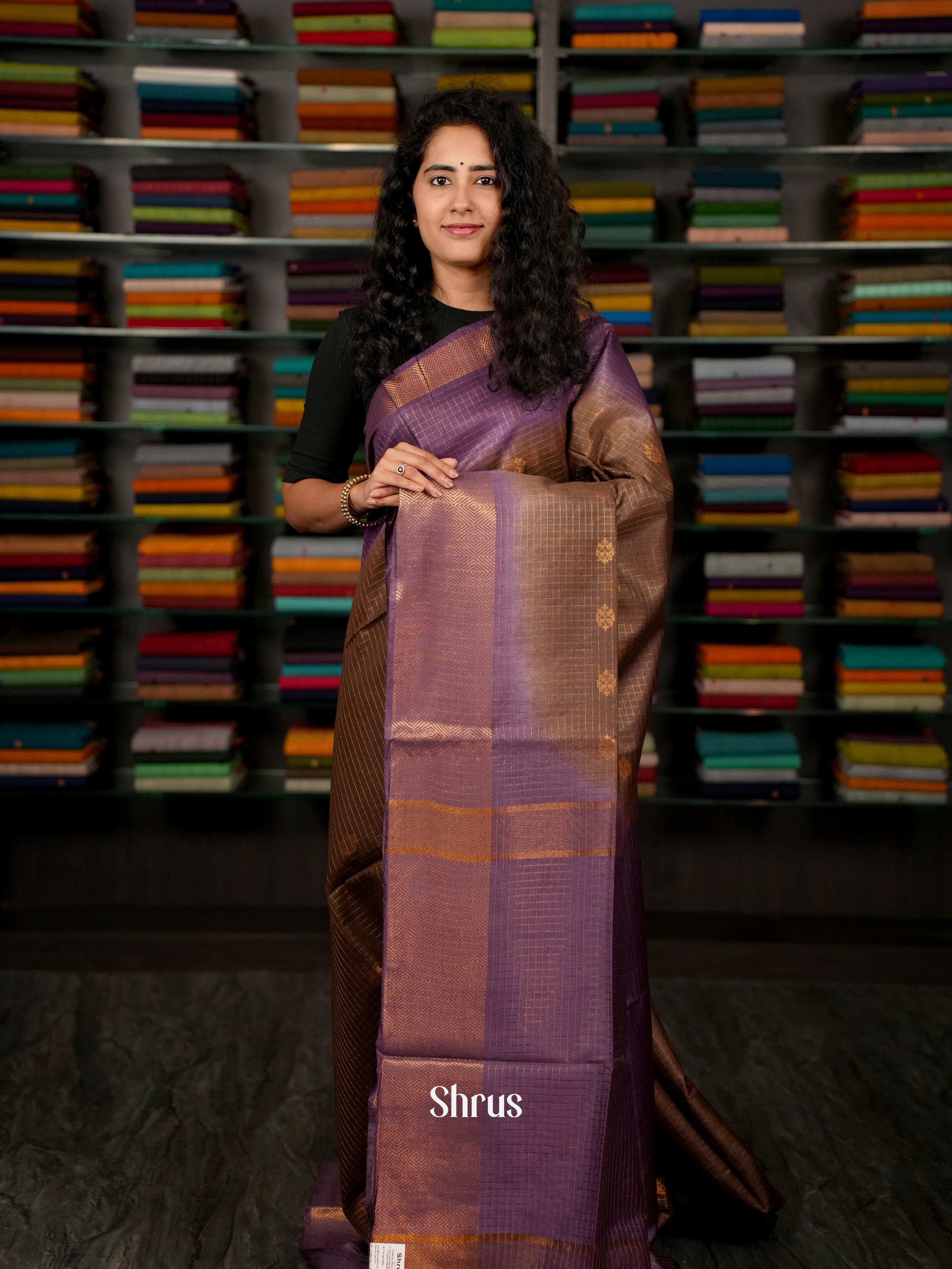 Brown & Purple - Semi Tussar Saree - Shop on ShrusEternity.com