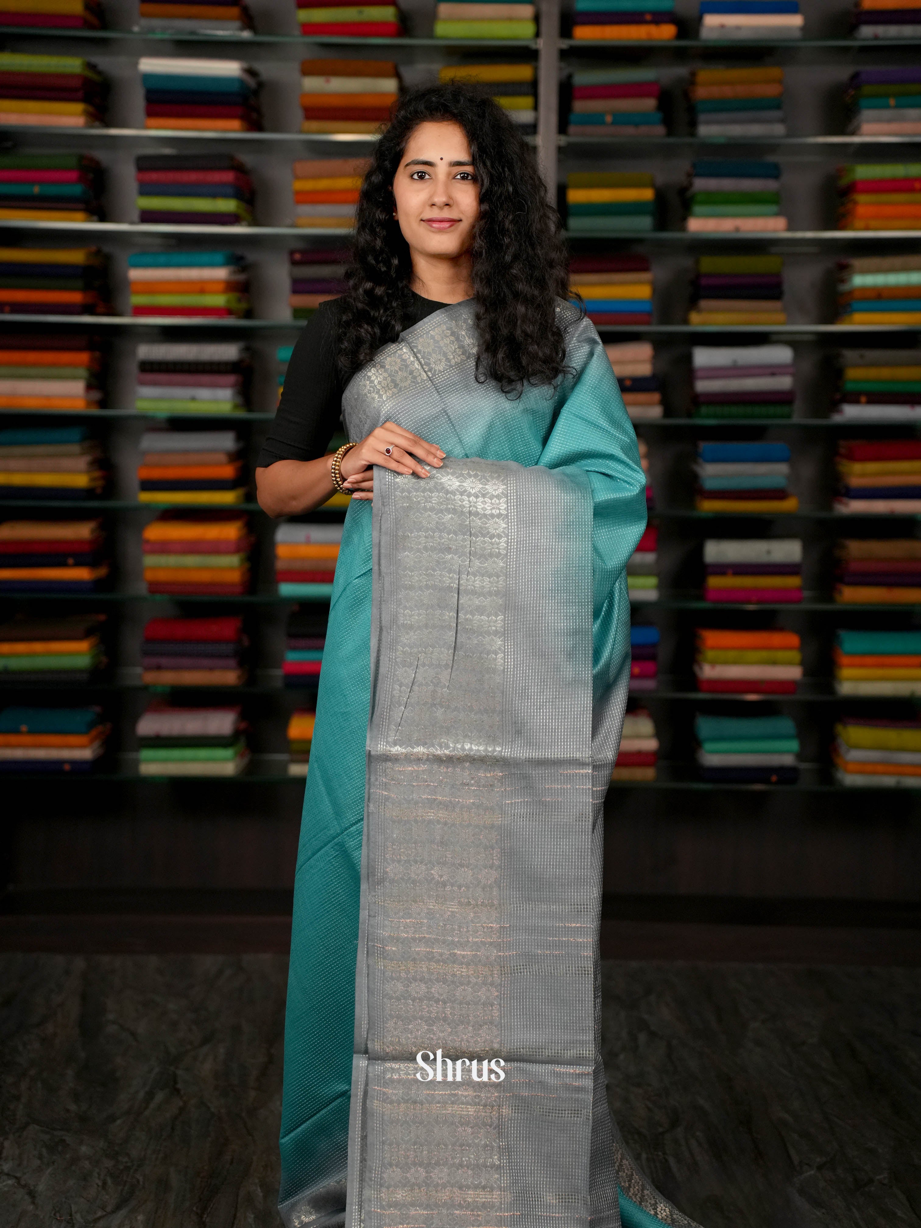 Blue & Grey - Semi Tussar Saree - Shop on ShrusEternity.com