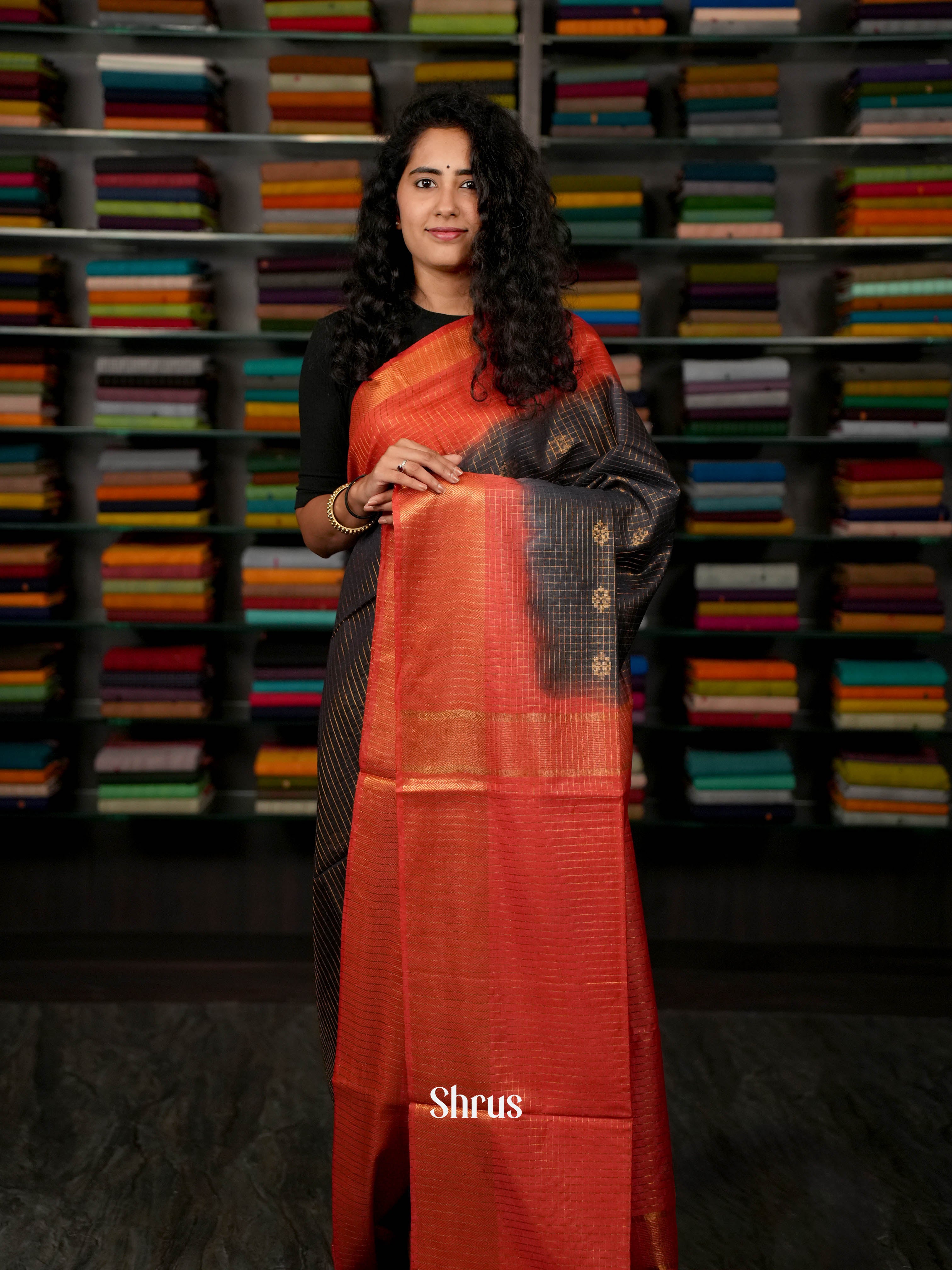Blue & Red - Semi Tussar Saree - Shop on ShrusEternity.com