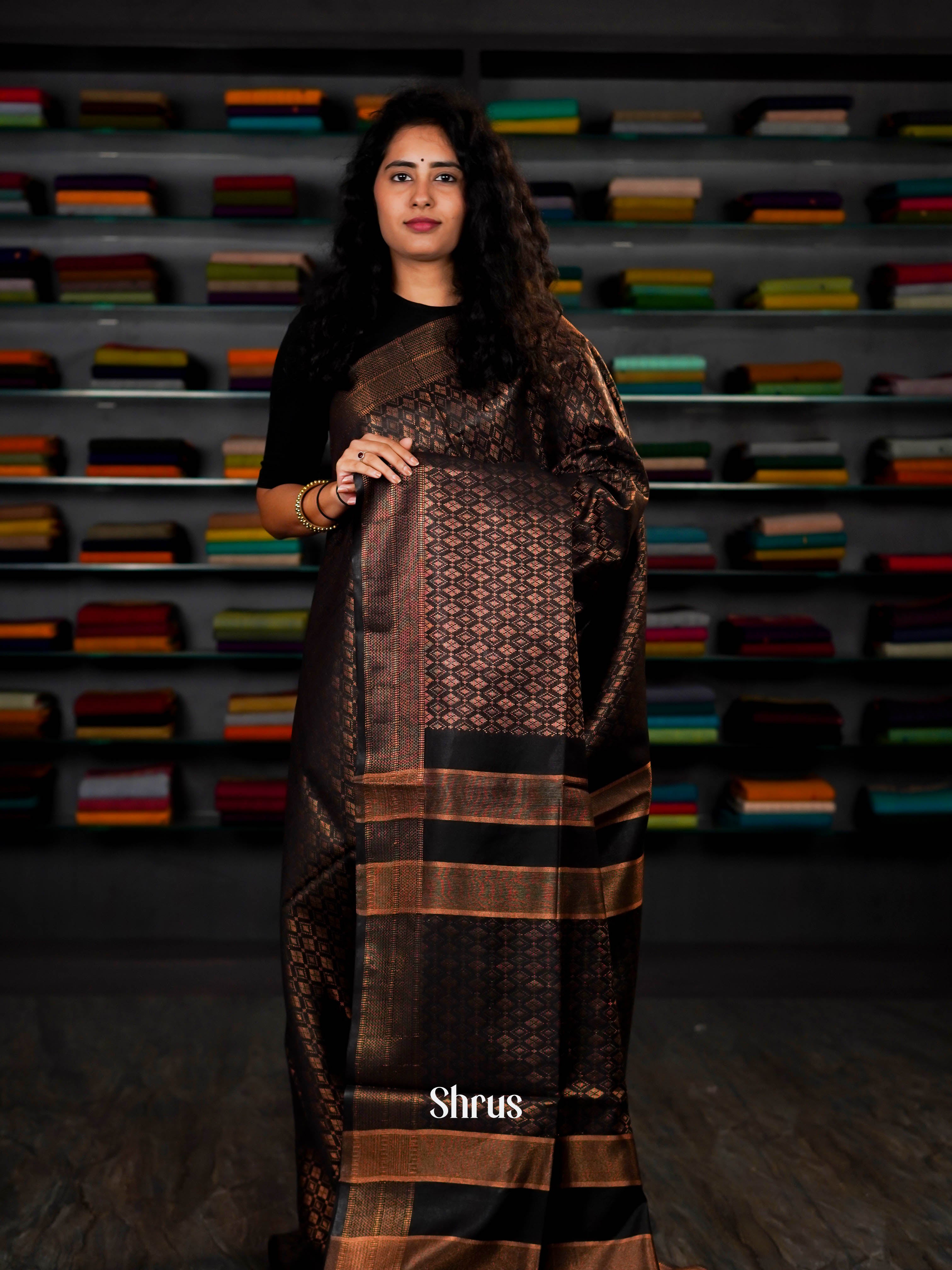 Black- Semi Tussar Saree - Shop on ShrusEternity.com