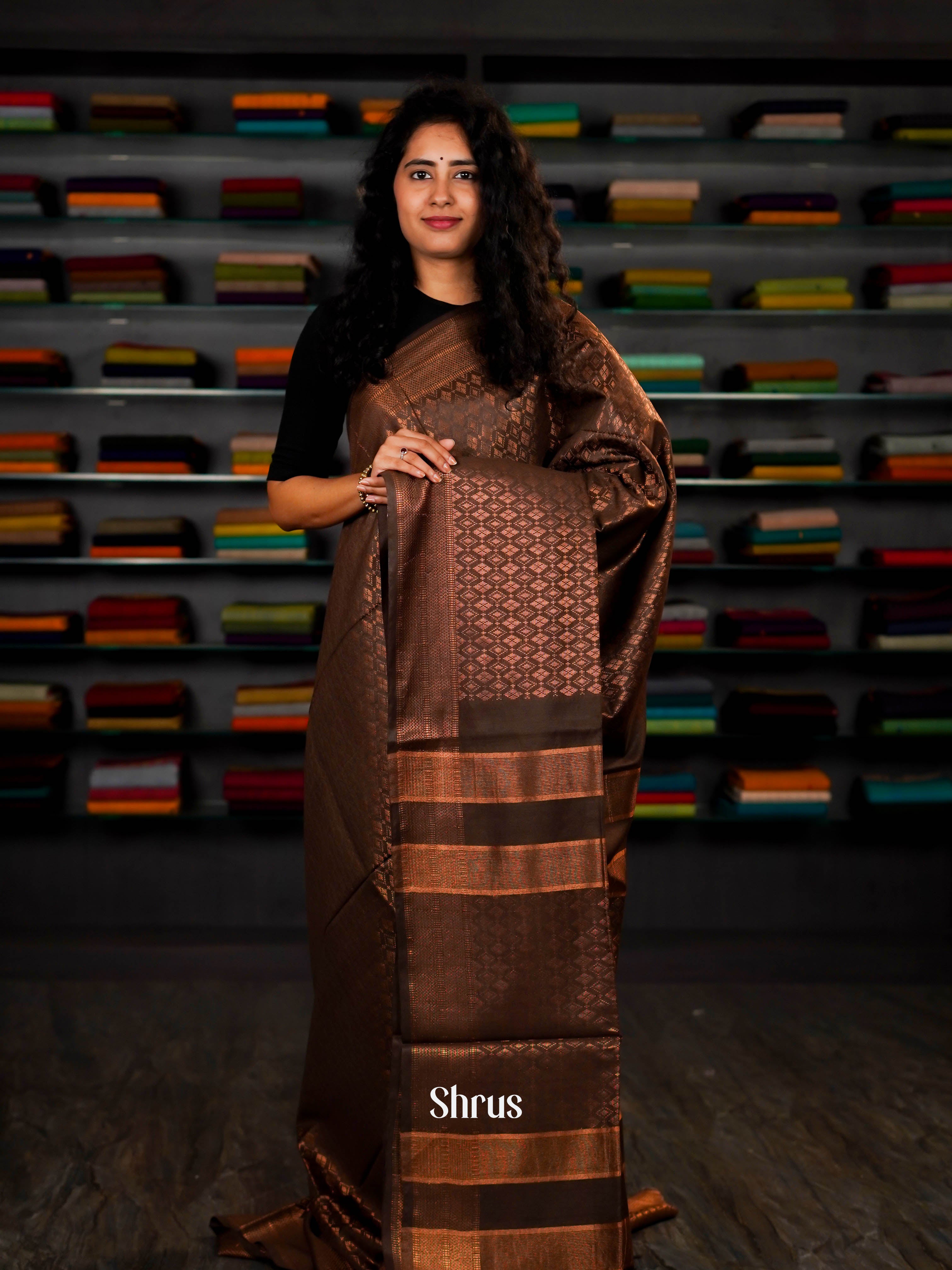 Brown(Single Tone) - Semi Tussar Saree - Shop on ShrusEternity.com
