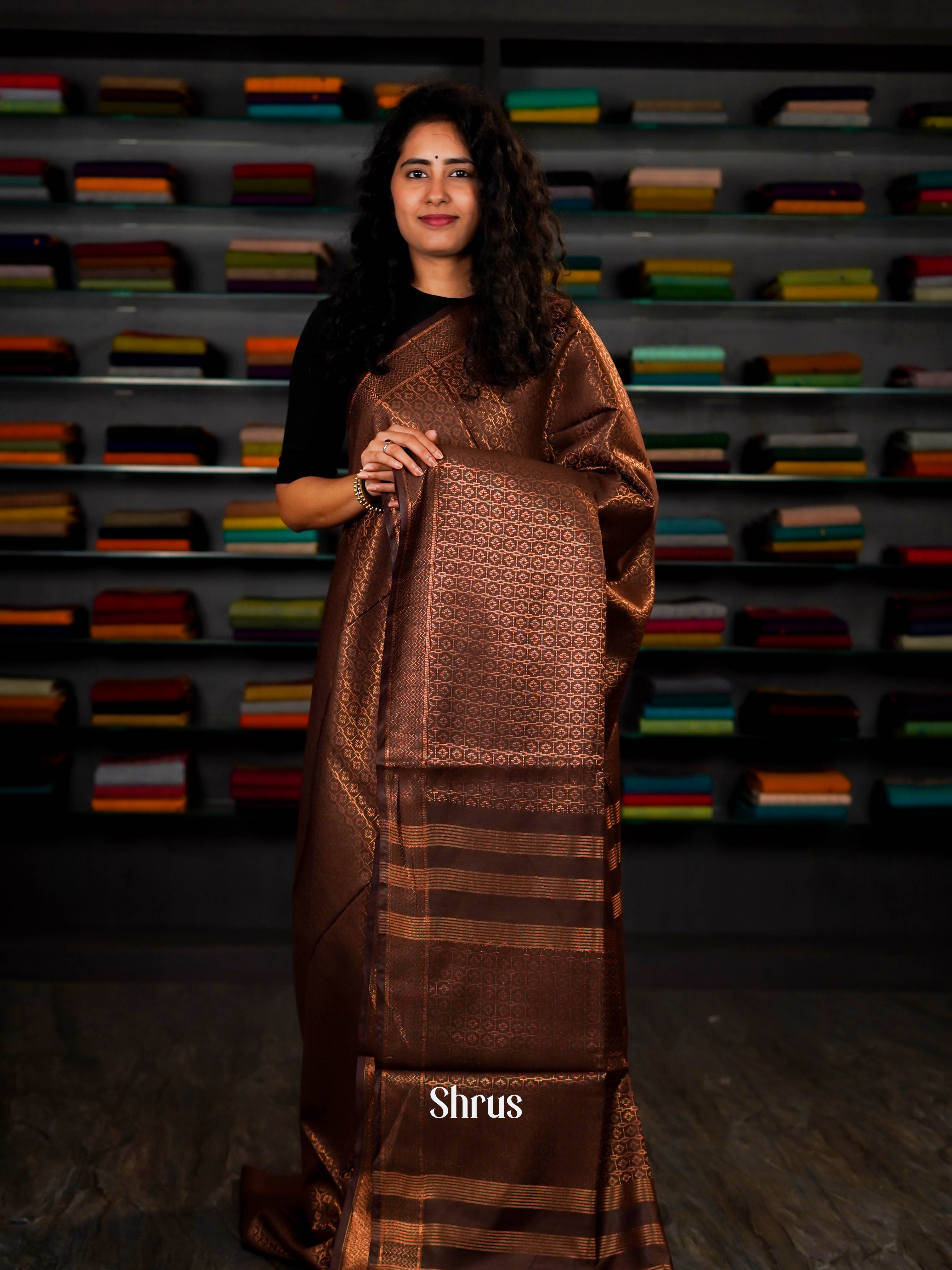 Brown(Single Tone) - Semi Tussar Saree - Shop on ShrusEternity.com