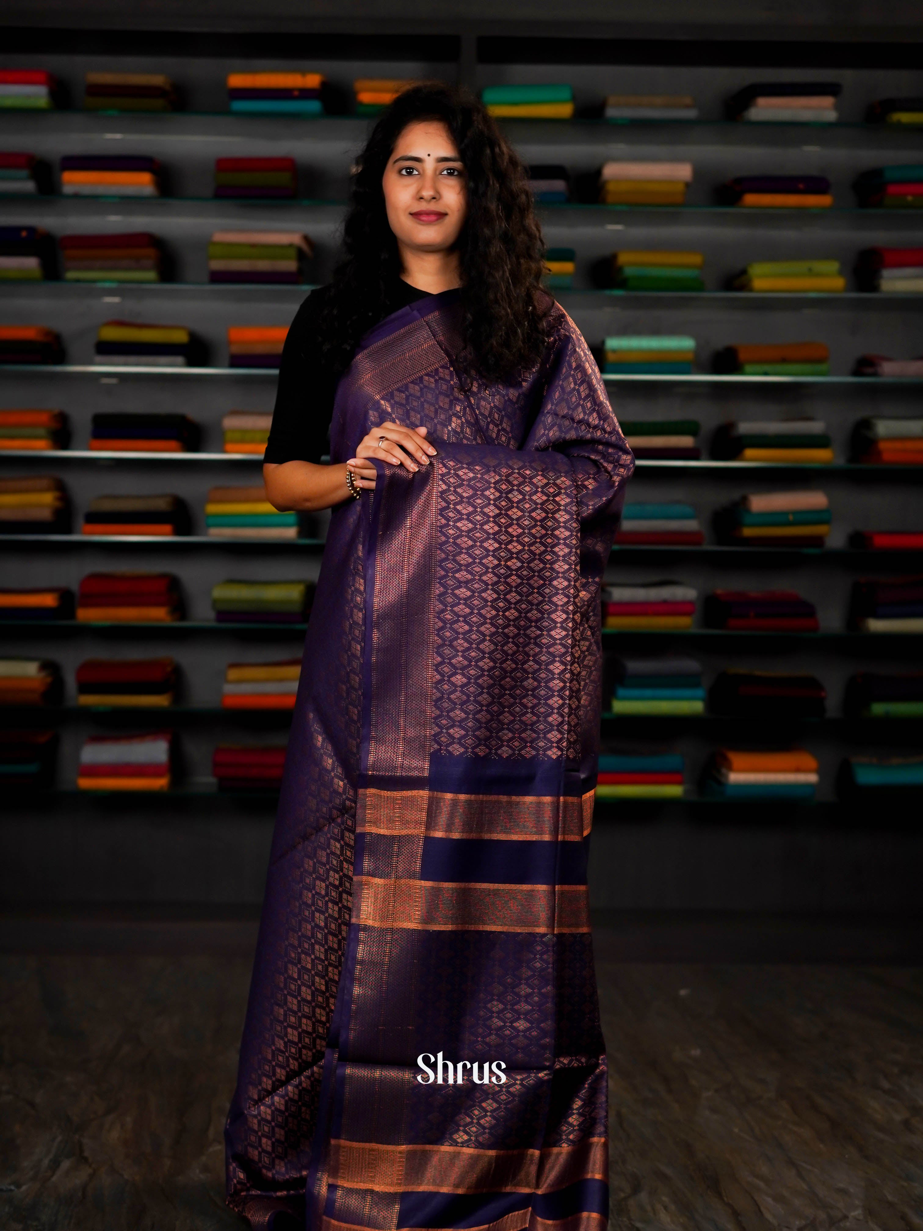 Dark Blue(Single Tone) - Semi Tussar Saree - Shop on ShrusEternity.com