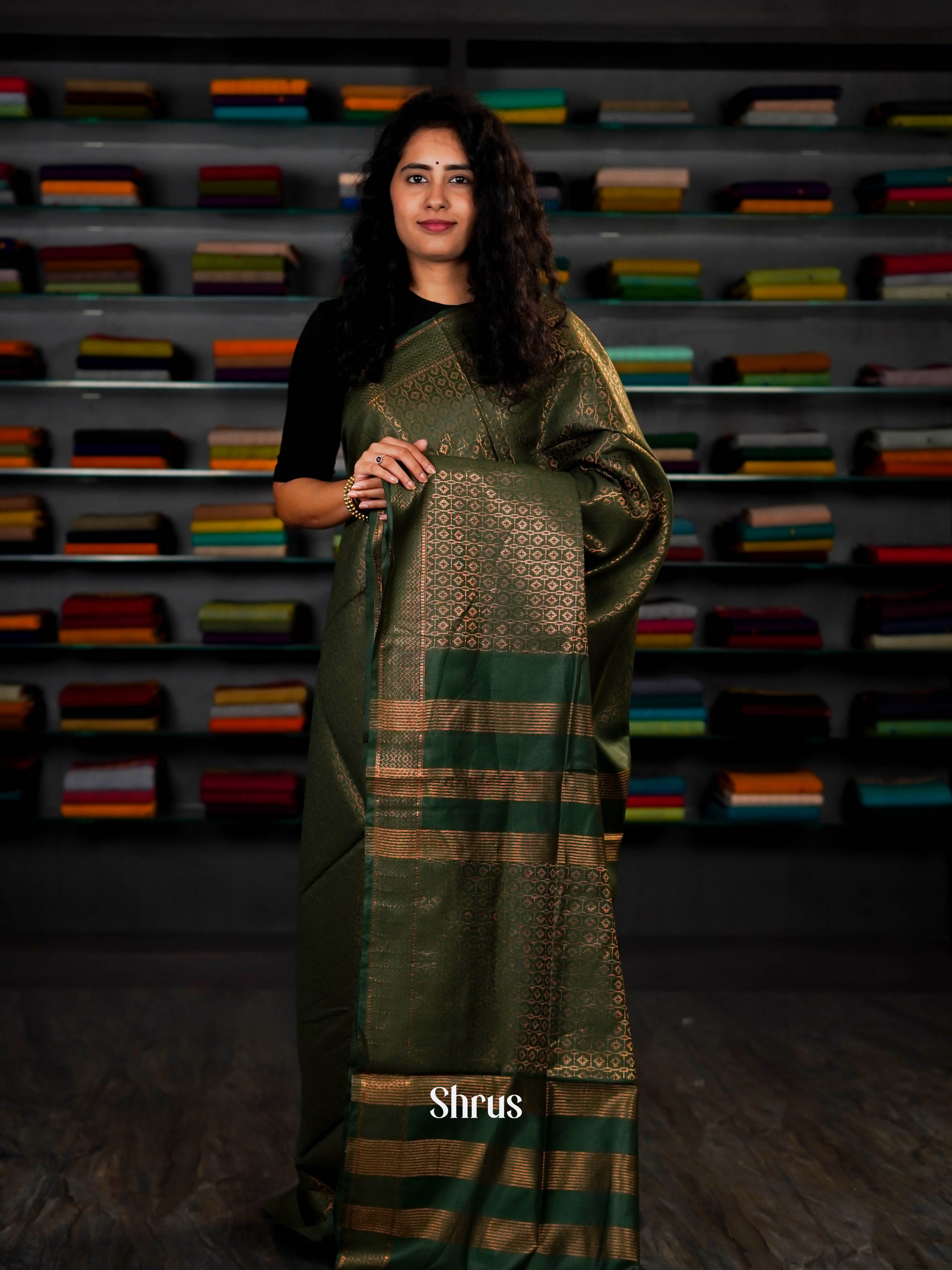 Green - Semi Tussar Saree - Shop on ShrusEternity.com
