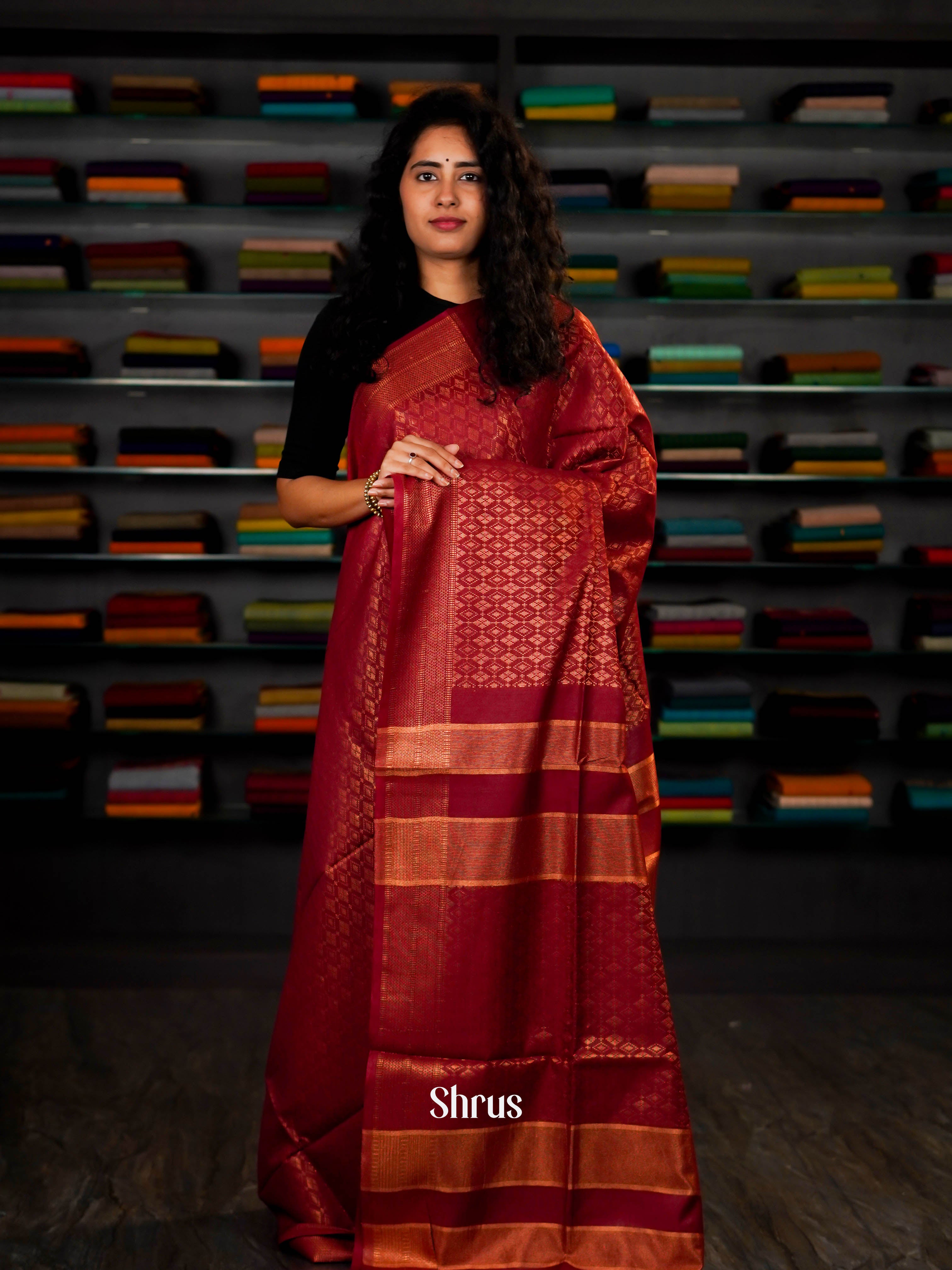 Red - Semi Tussar Saree - Shop on ShrusEternity.com