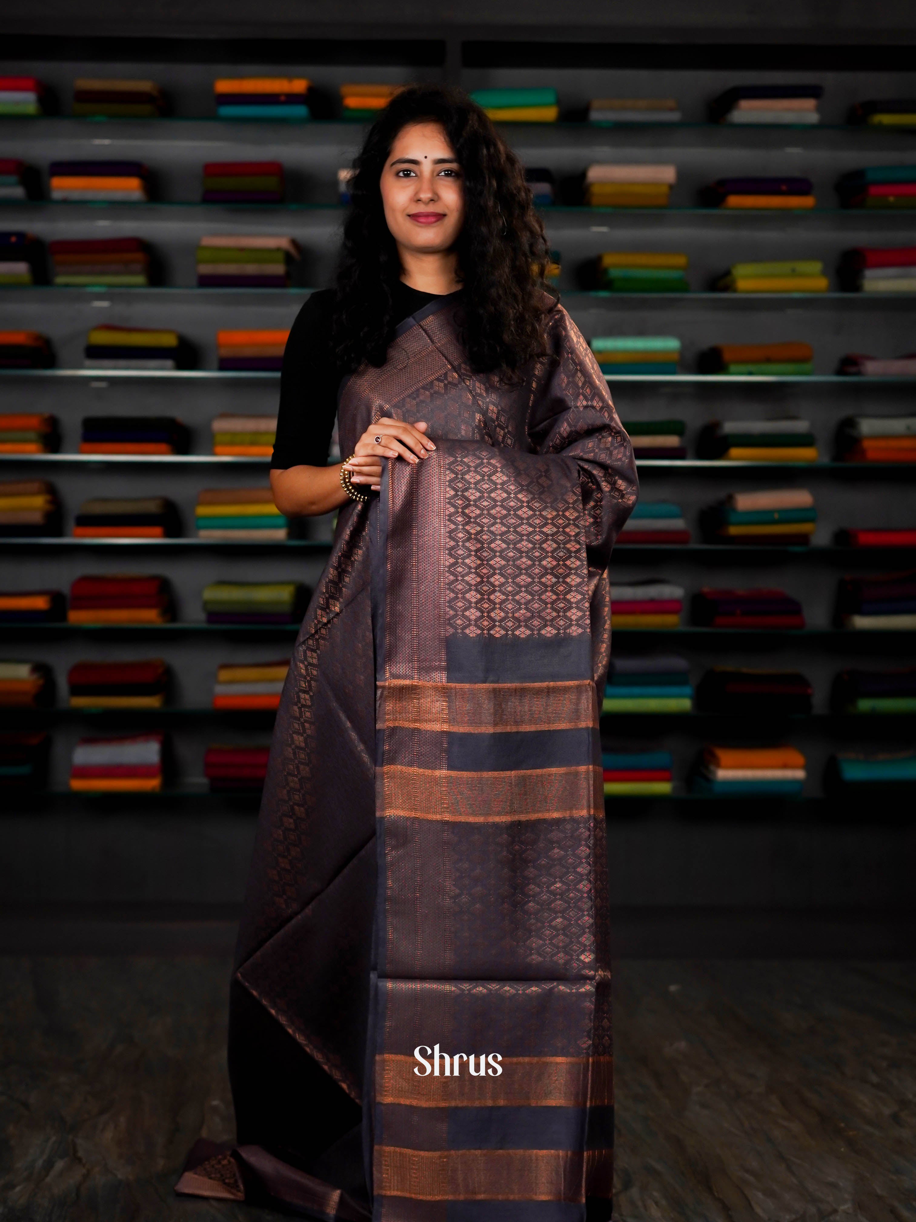 Grey- Semi Tussar Saree - Shop on ShrusEternity.com