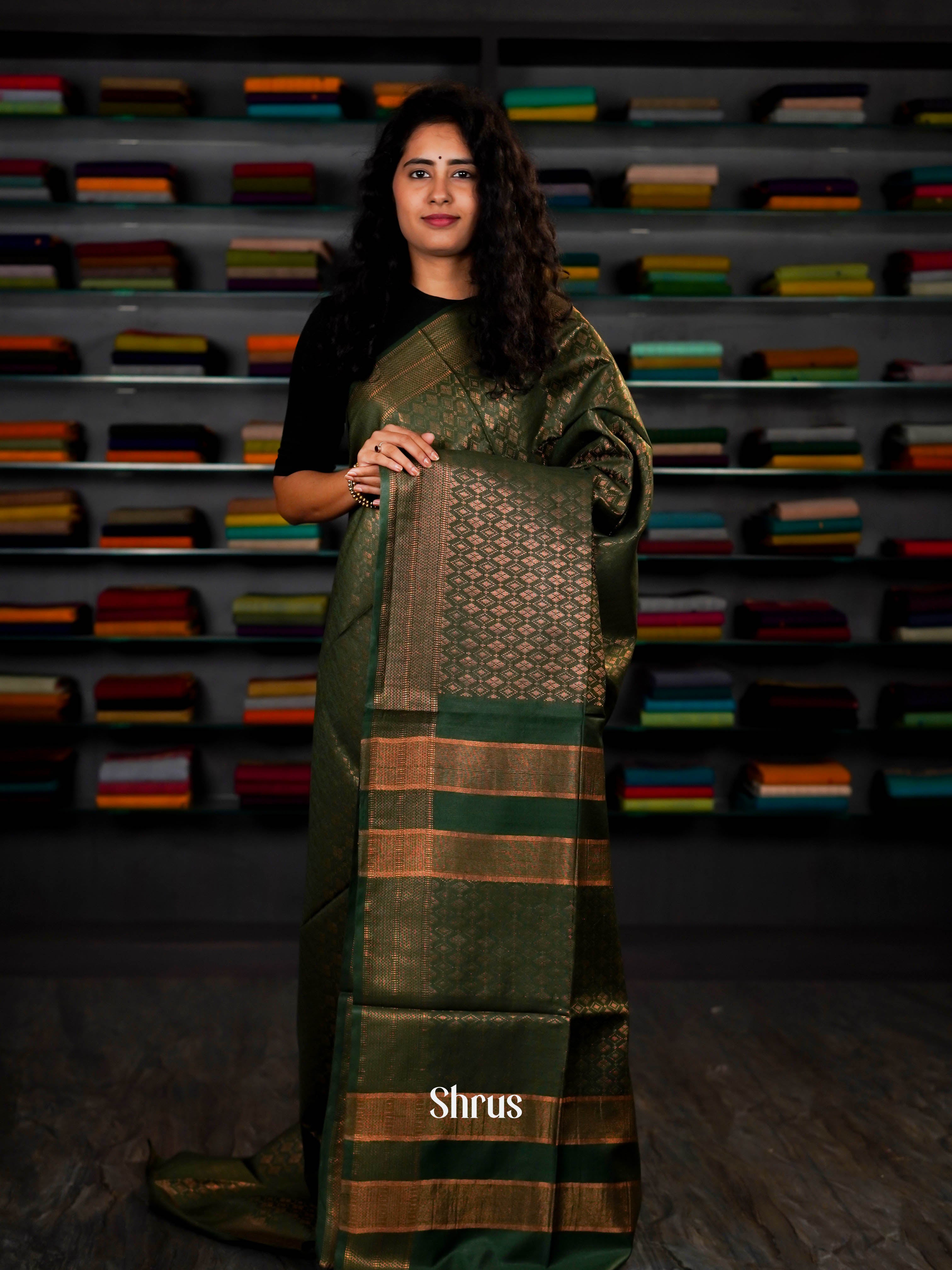 Green- Semi Tussar Saree - Shop on ShrusEternity.com