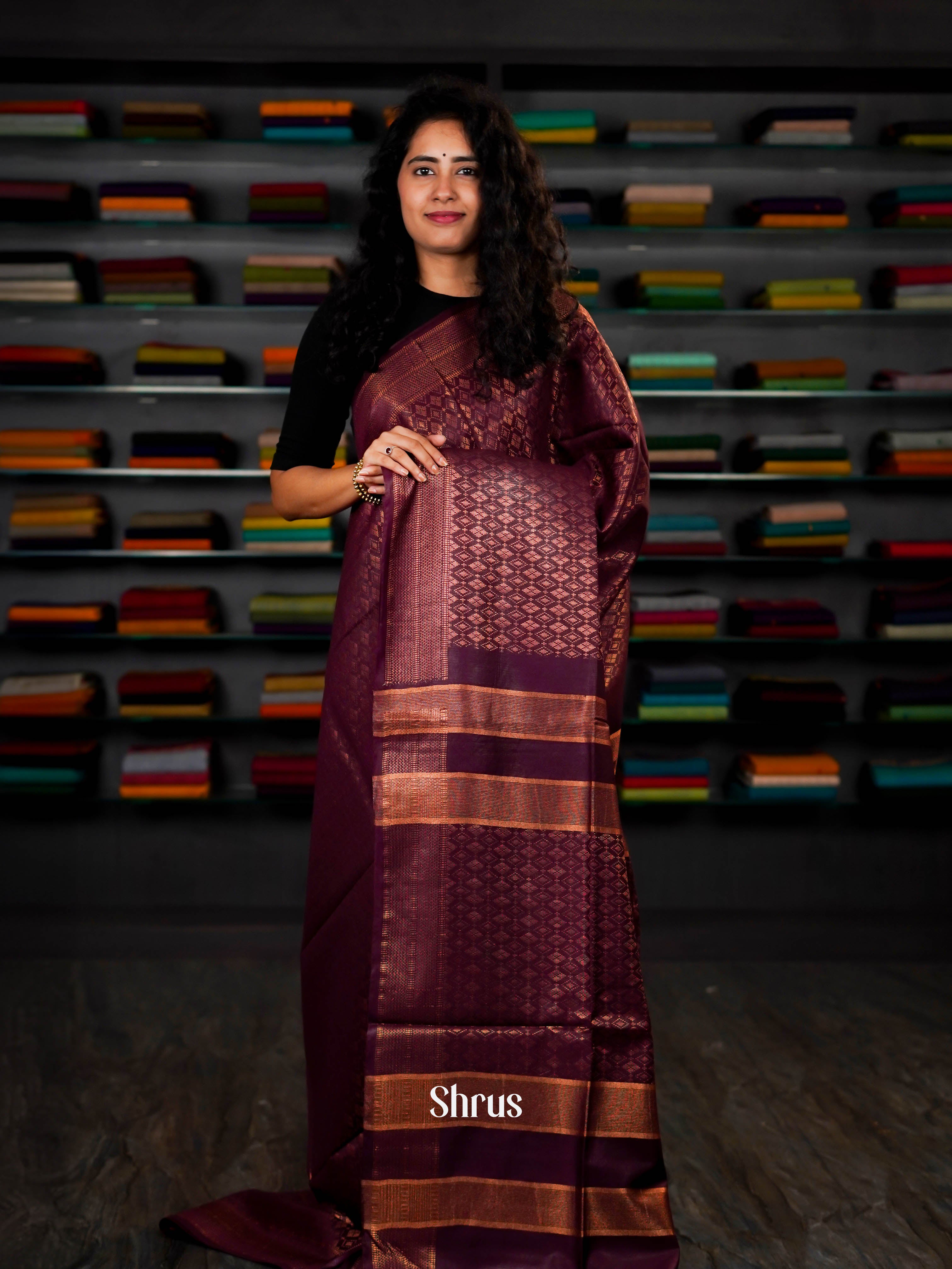 Maroon - Semi Tussar Saree - Shop on ShrusEternity.com