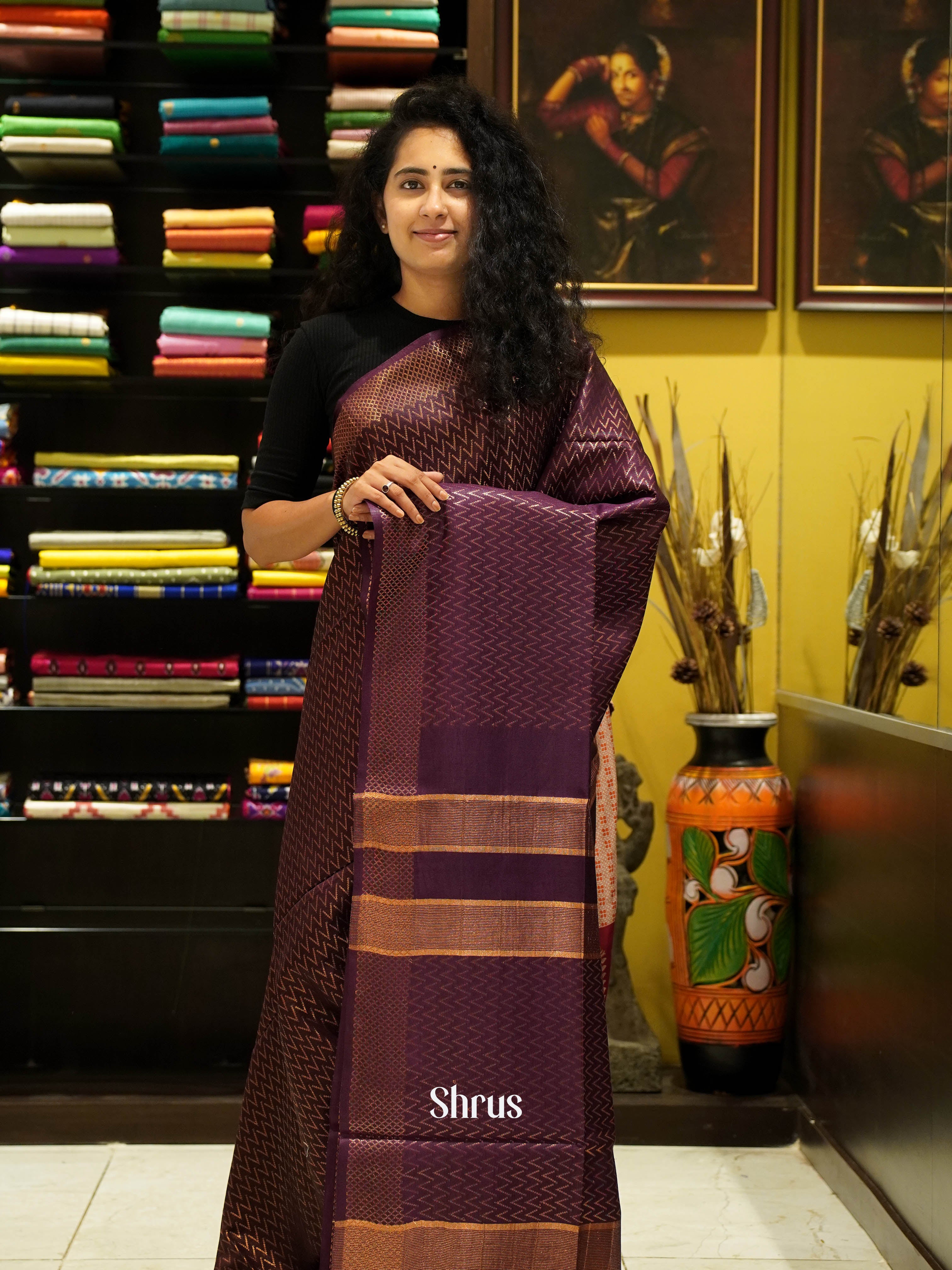 Wine(Single Tone)- Semi Tussar Saree - Shop on ShrusEternity.com