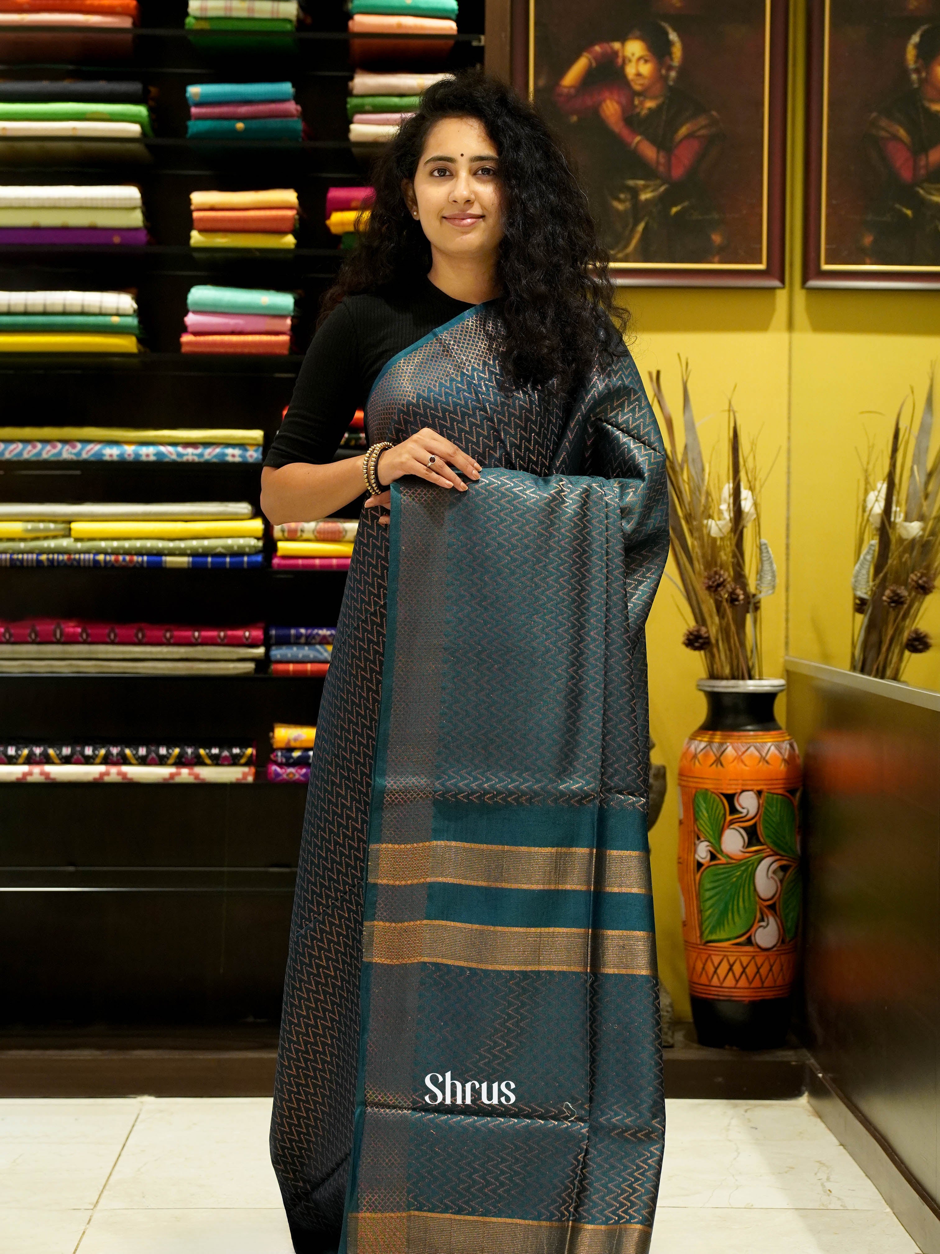 Peacock Blue(Single Tone) - Semi Tussar Saree - Shop on ShrusEternity.com