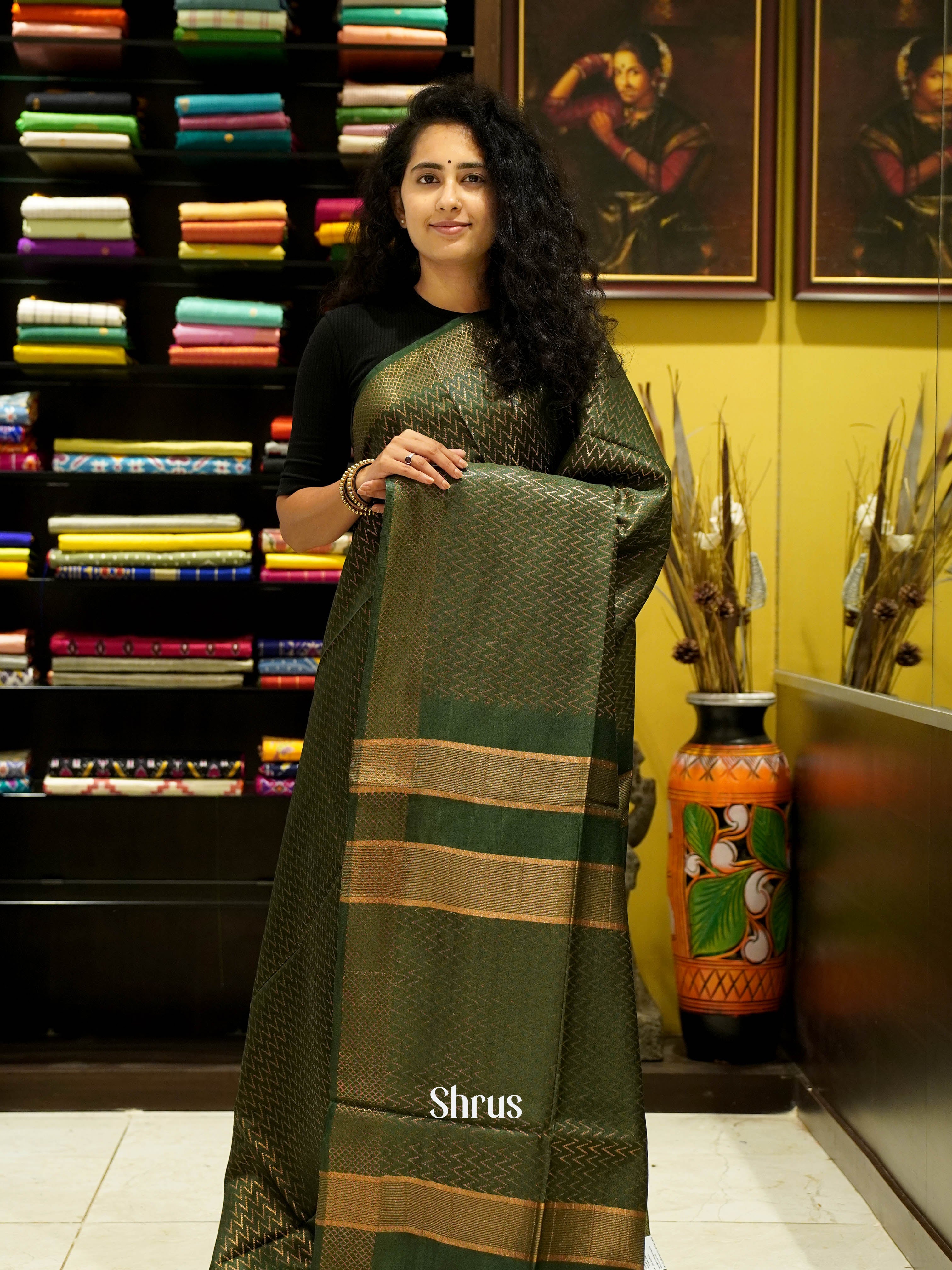 Green(Single Tone) - Semi Tussar Saree - Shop on ShrusEternity.com