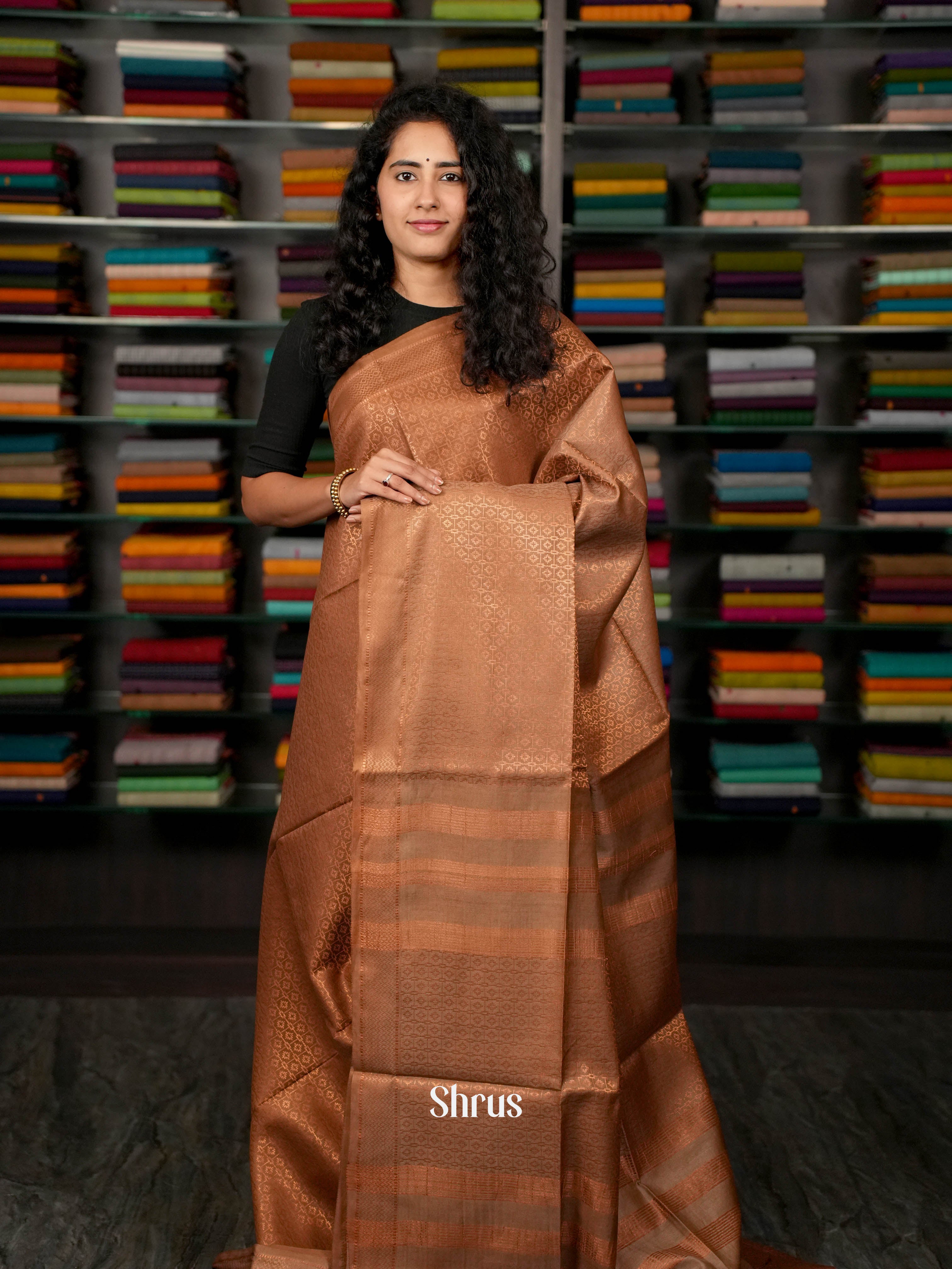 Brown - Semi Tussar Saree - Shop on ShrusEternity.com