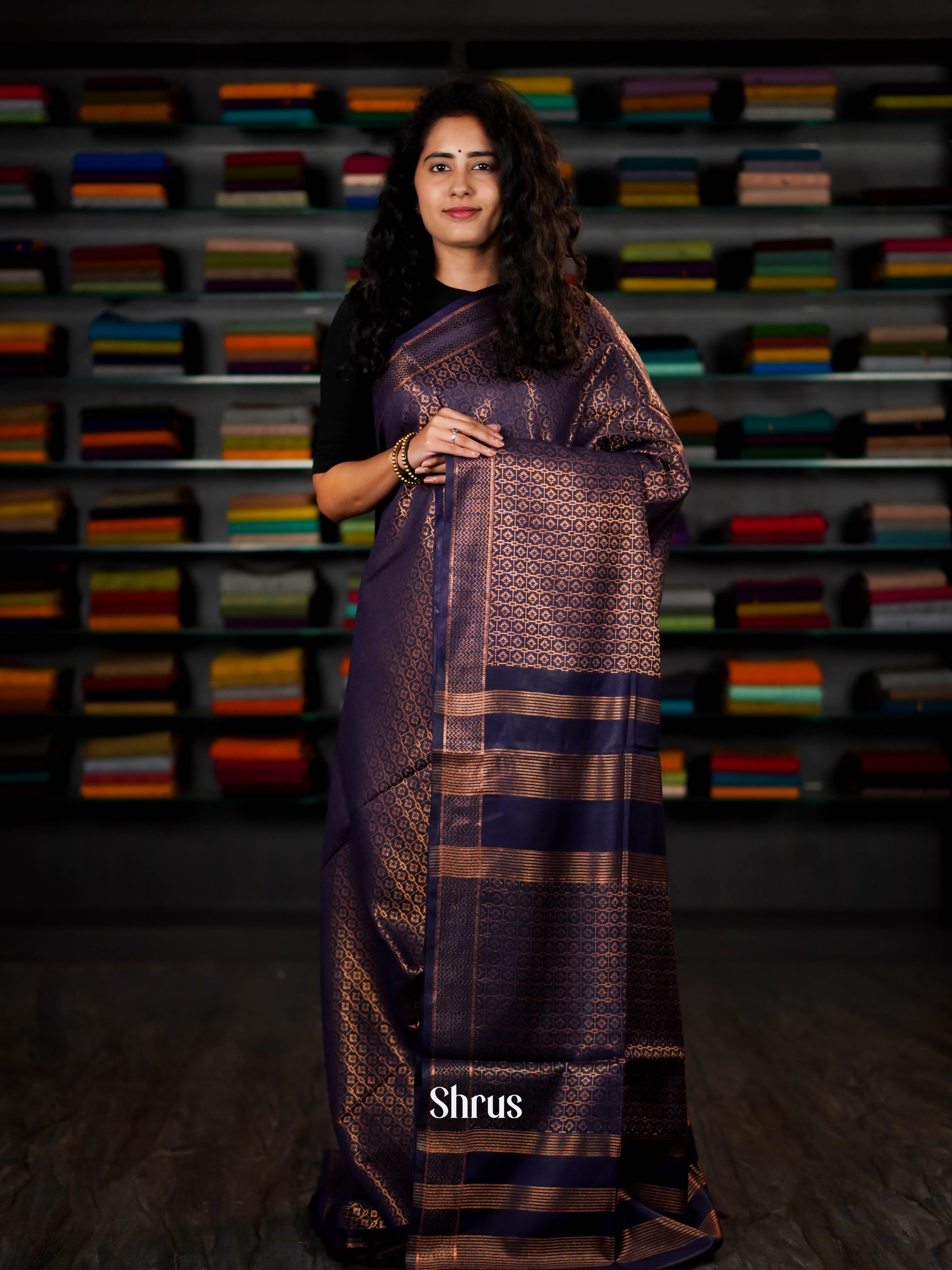 Blue - Semi Tussar Saree - Shop on ShrusEternity.com