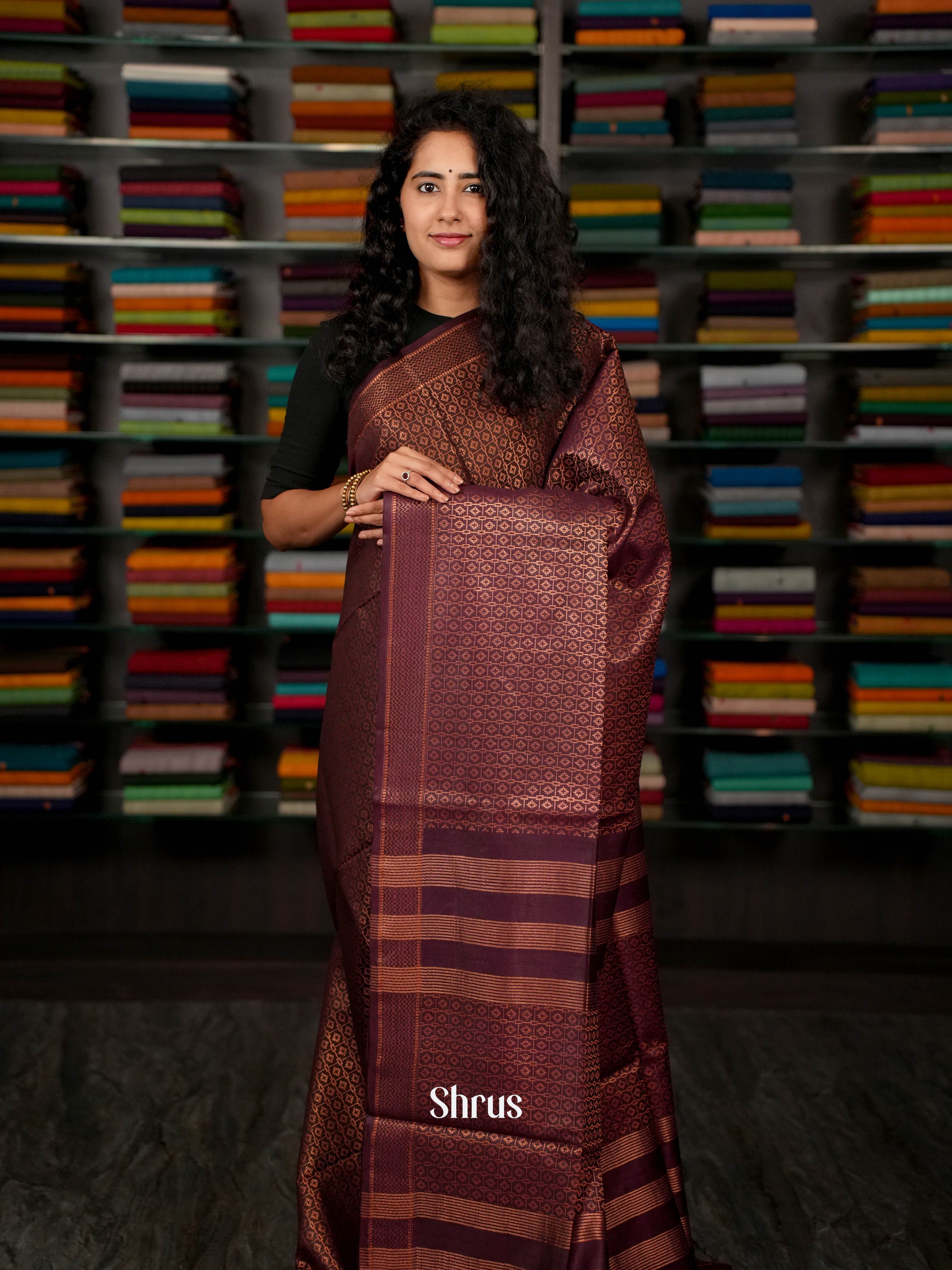 Dark Maroon - Semi Tussar Saree - Shop on ShrusEternity.com