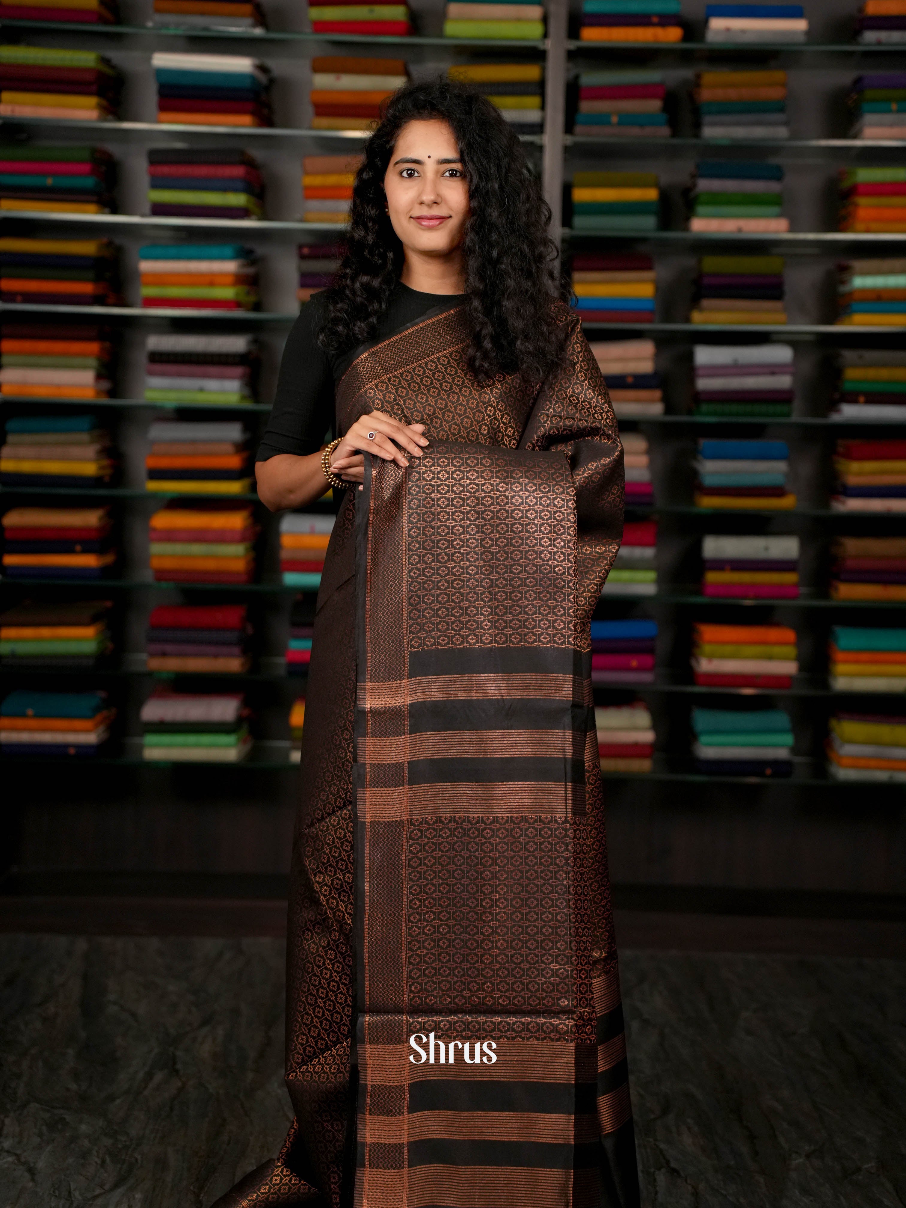Black - Semi Tussar Saree - Shop on ShrusEternity.com
