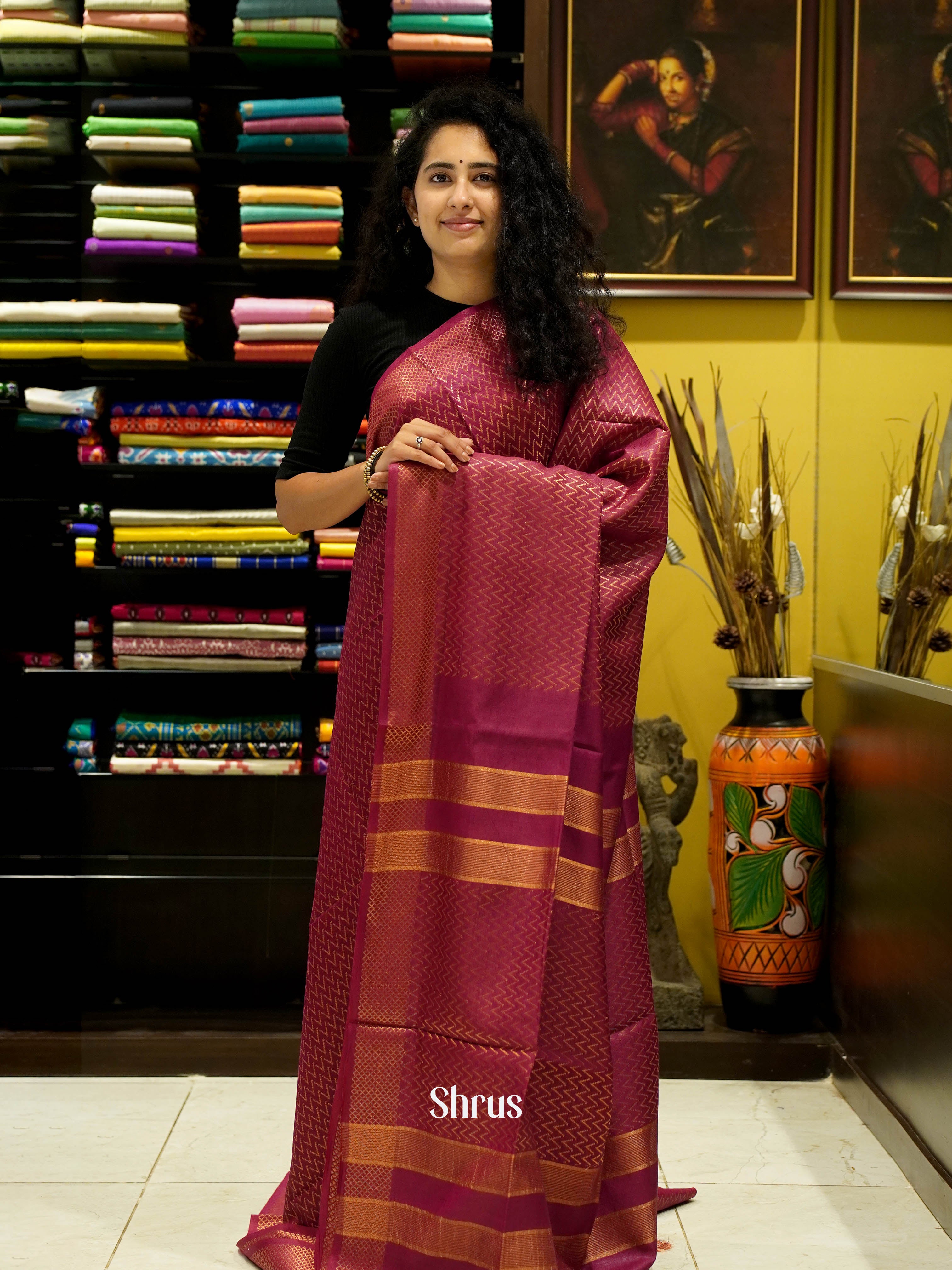 Maroon(Single Tone)- Semi Tussar Saree - Shop on ShrusEternity.com
