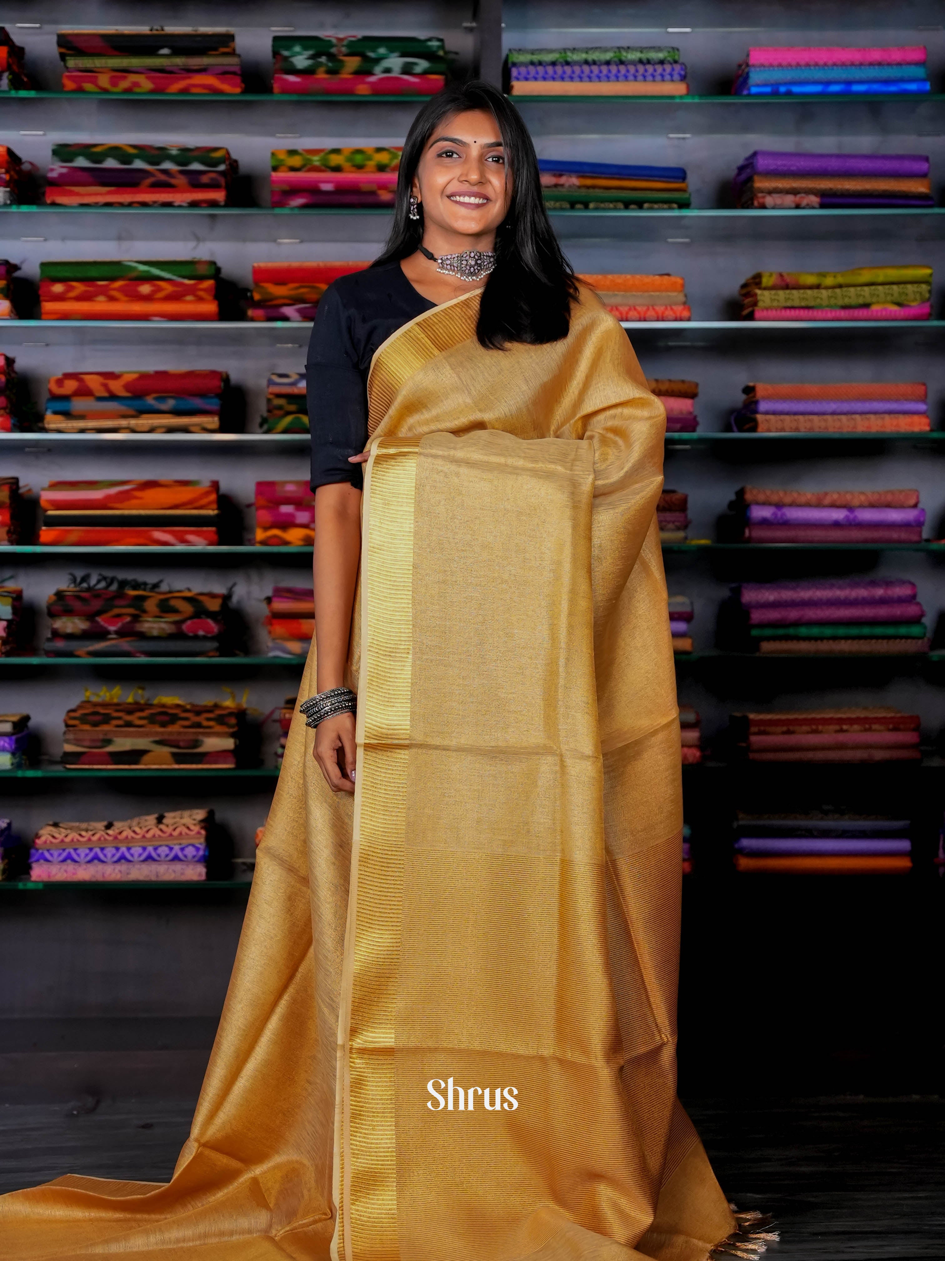 Golden Brown - Linen Saree - Shop on ShrusEternity.com