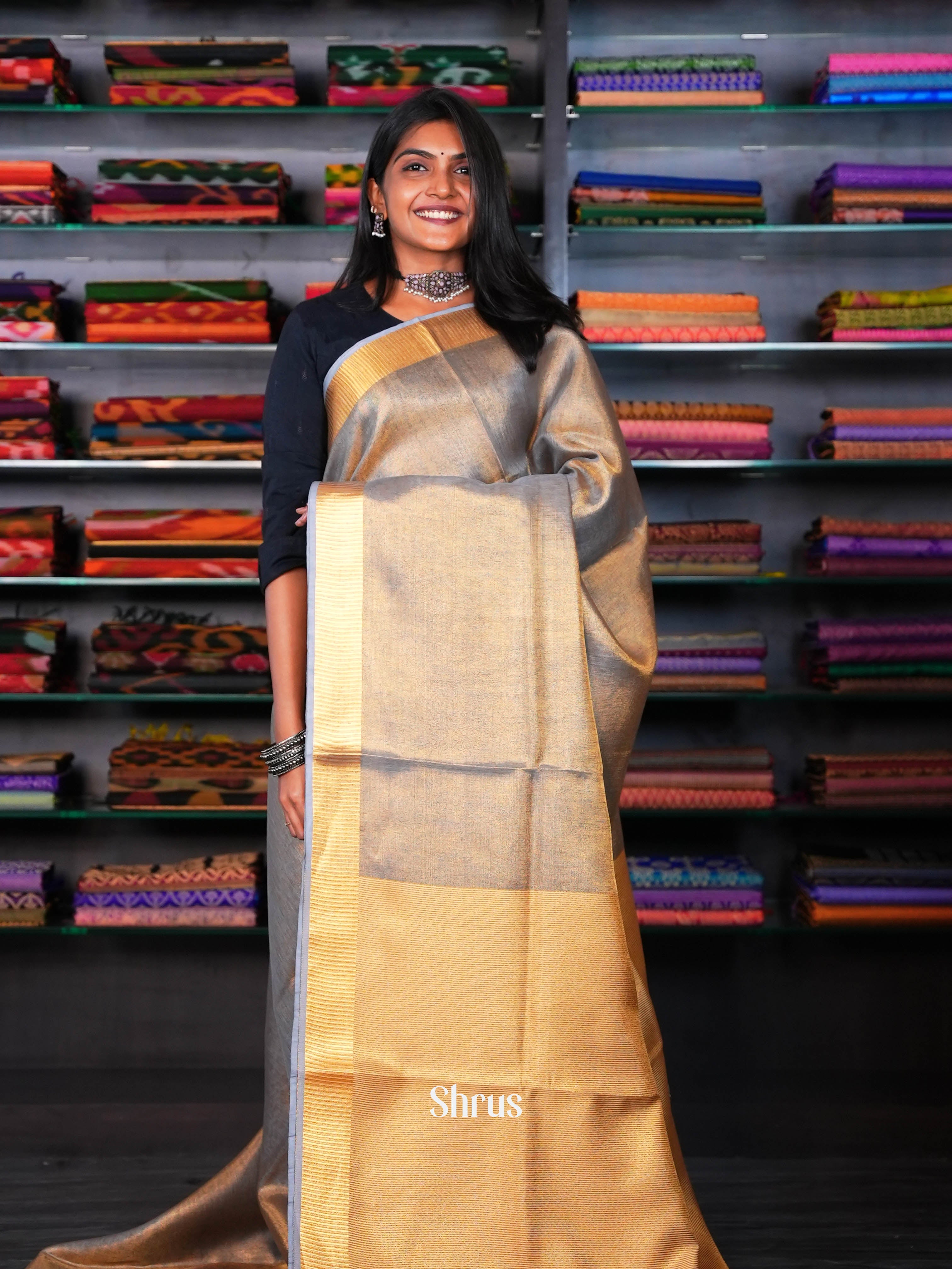Golden & Grey - Linen Saree - Shop on ShrusEternity.com