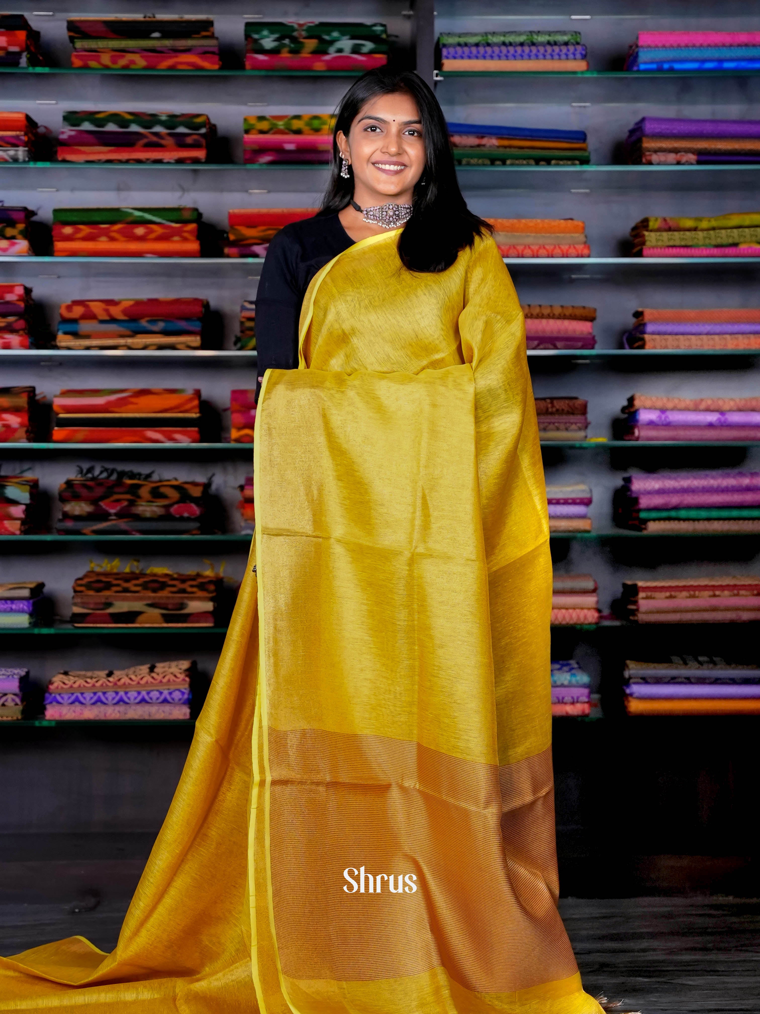 Gold - Linen Saree - Shop on ShrusEternity.com