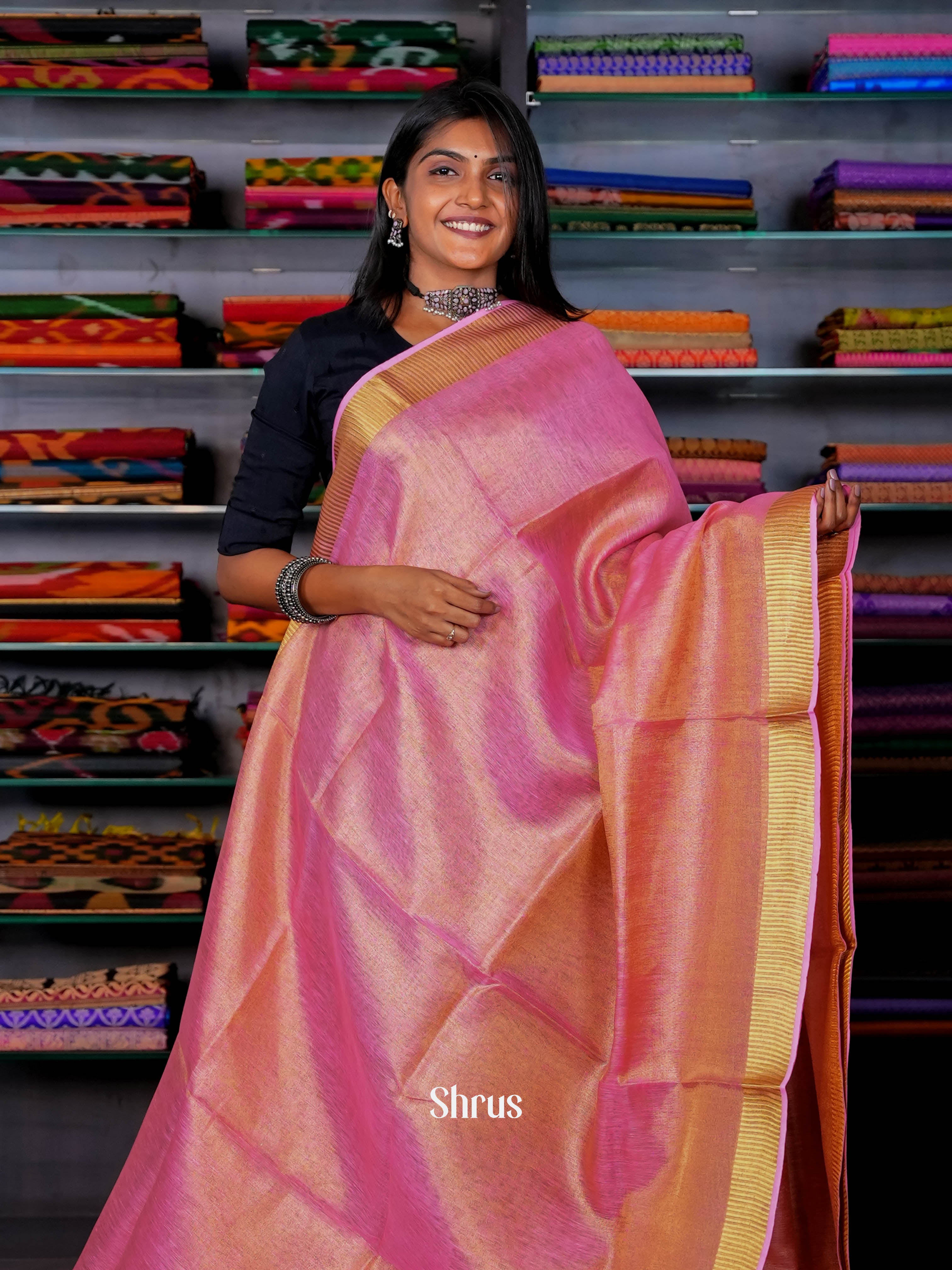 Pink & Gold - Linen Saree - Shop on ShrusEternity.com
