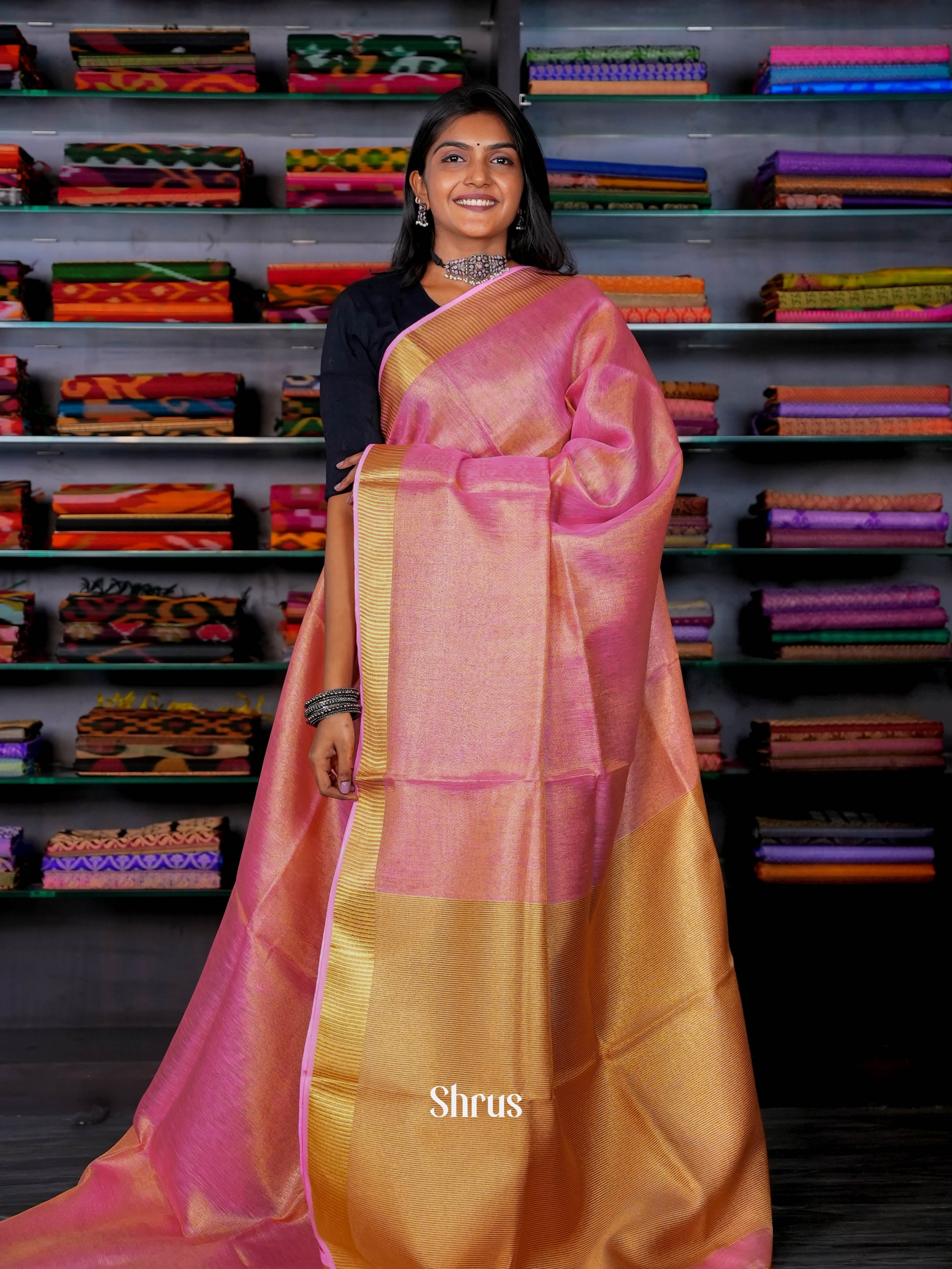 Pink & Gold - Linen Saree - Shop on ShrusEternity.com