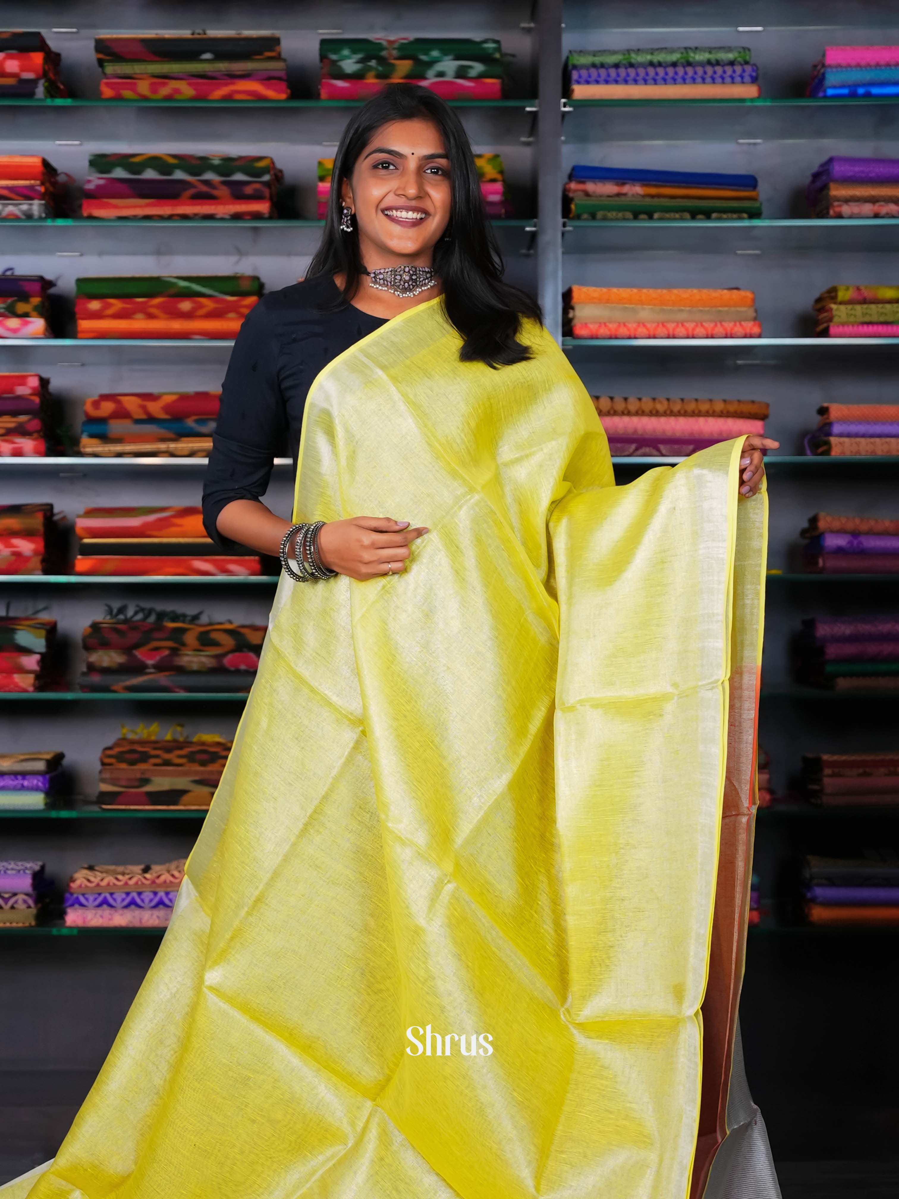 Golden Green & Pink - Linen Saree - Shop on ShrusEternity.com