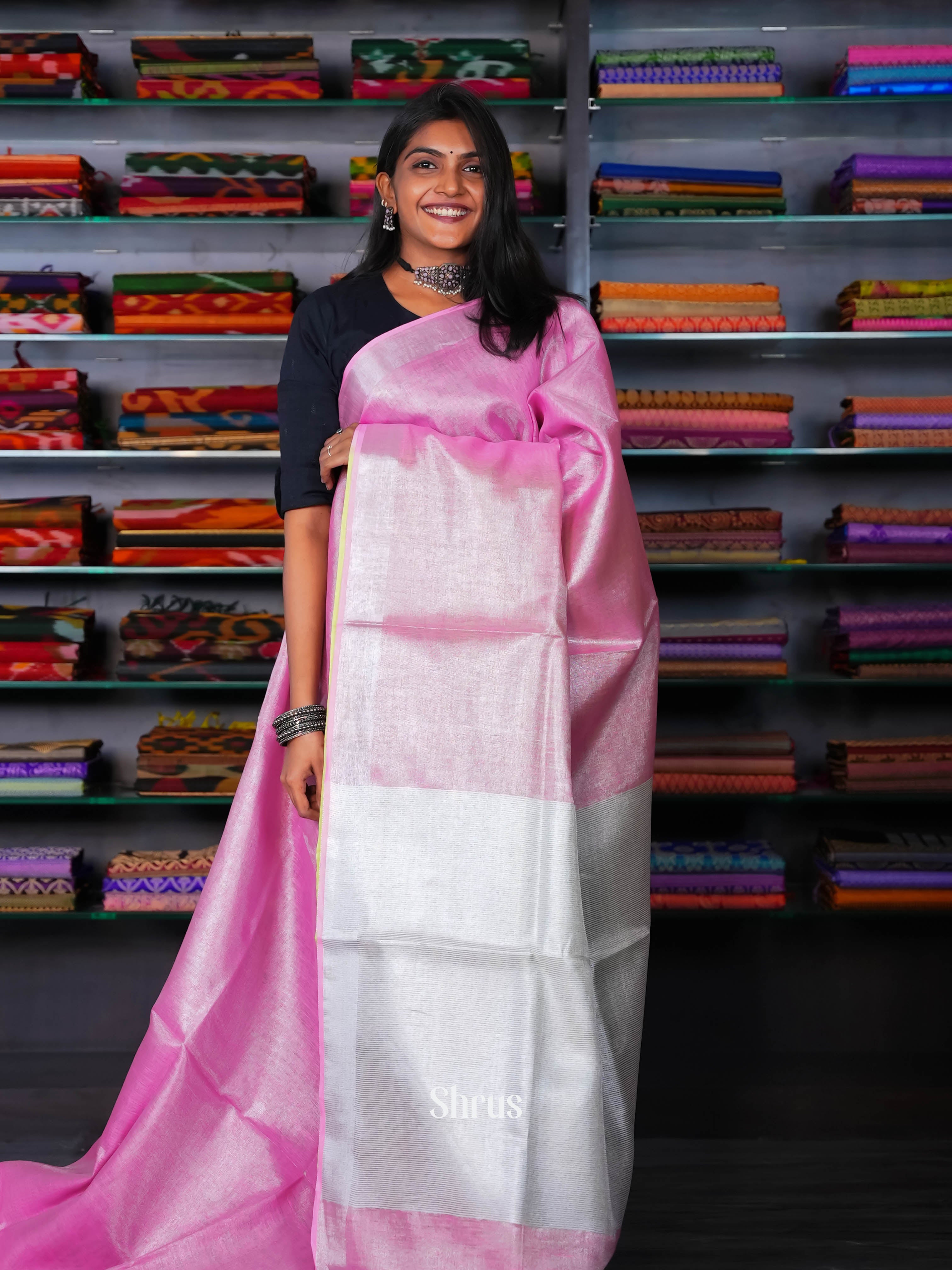 Pink & Green - Linen Saree - Shop on ShrusEternity.com