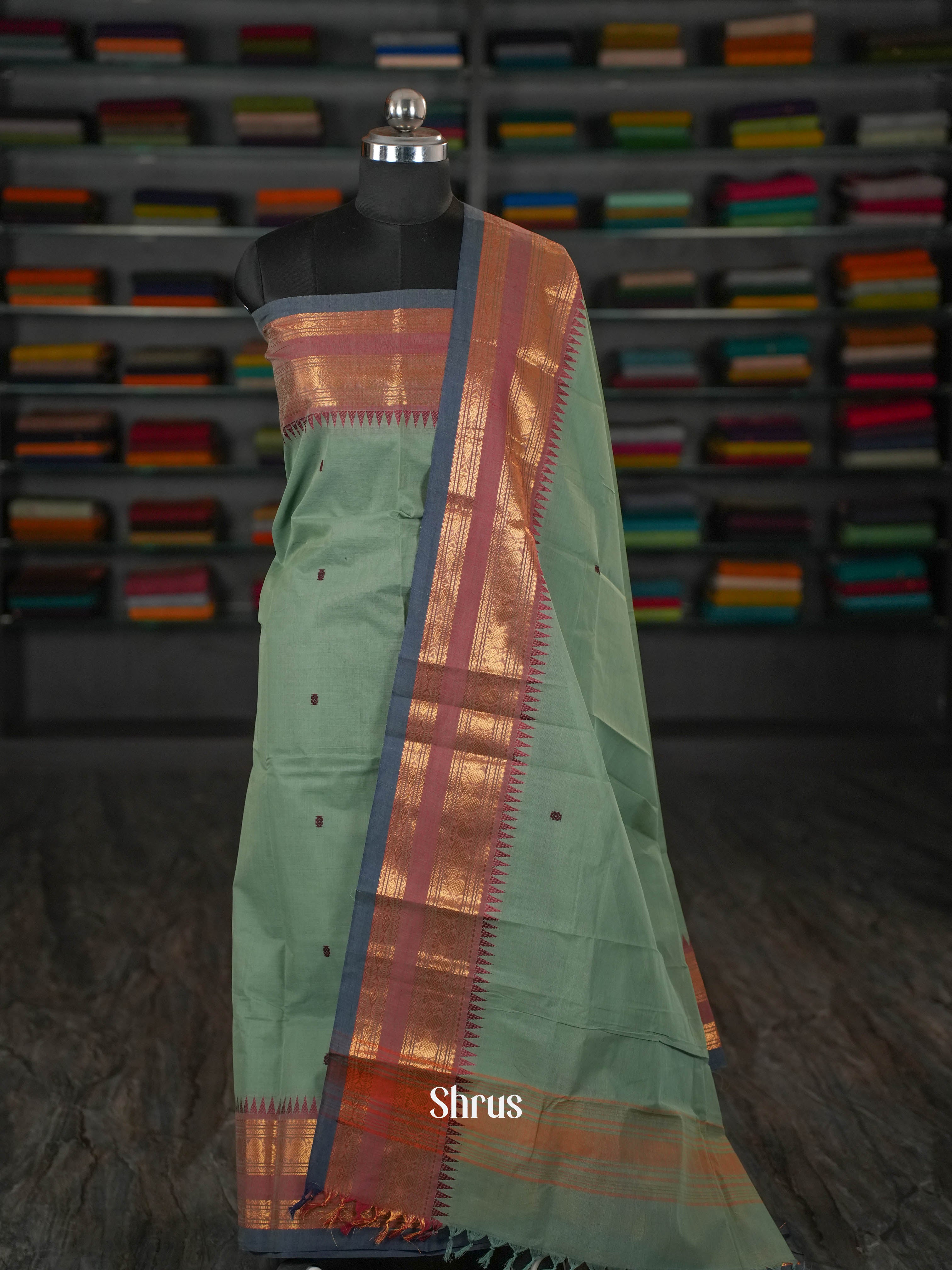 Greenish Grey & Brown - chettinad top & dupatta combo - Shop on ShrusEternity.com