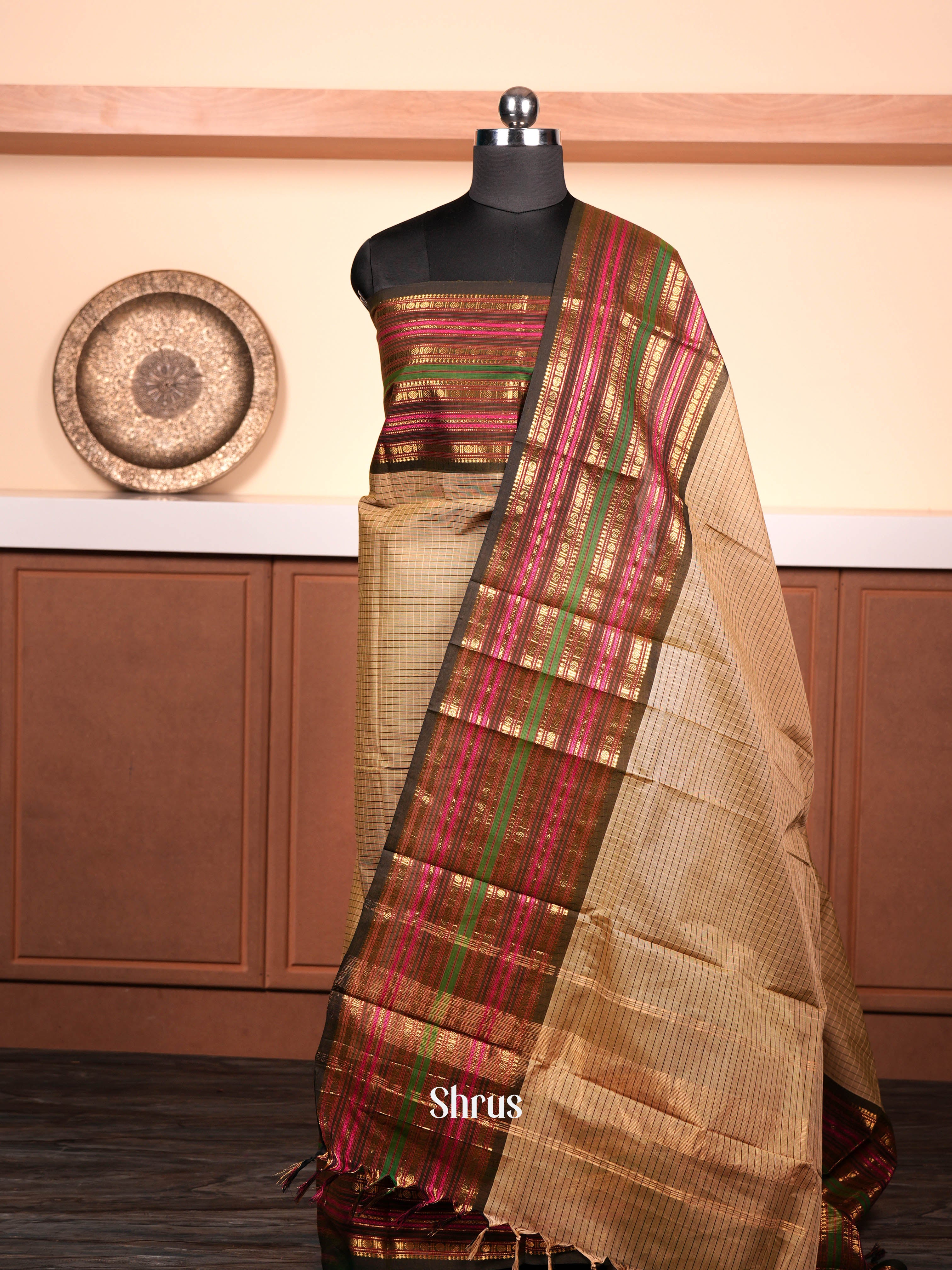 Greenish Cream - chettinad top & dupatta combo - Shop on ShrusEternity.com