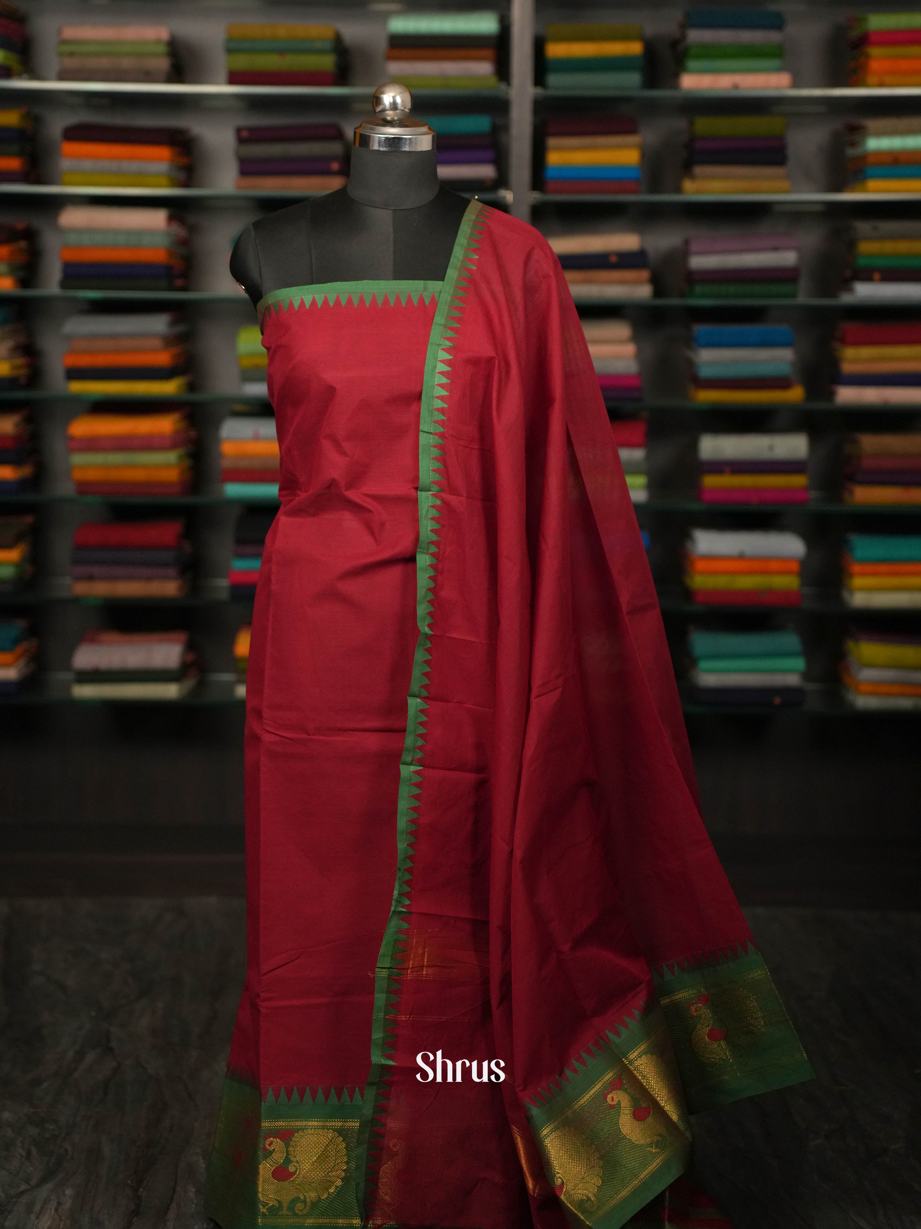 Red & Green- chettinad dupatta combo - Shop on ShrusEternity.com