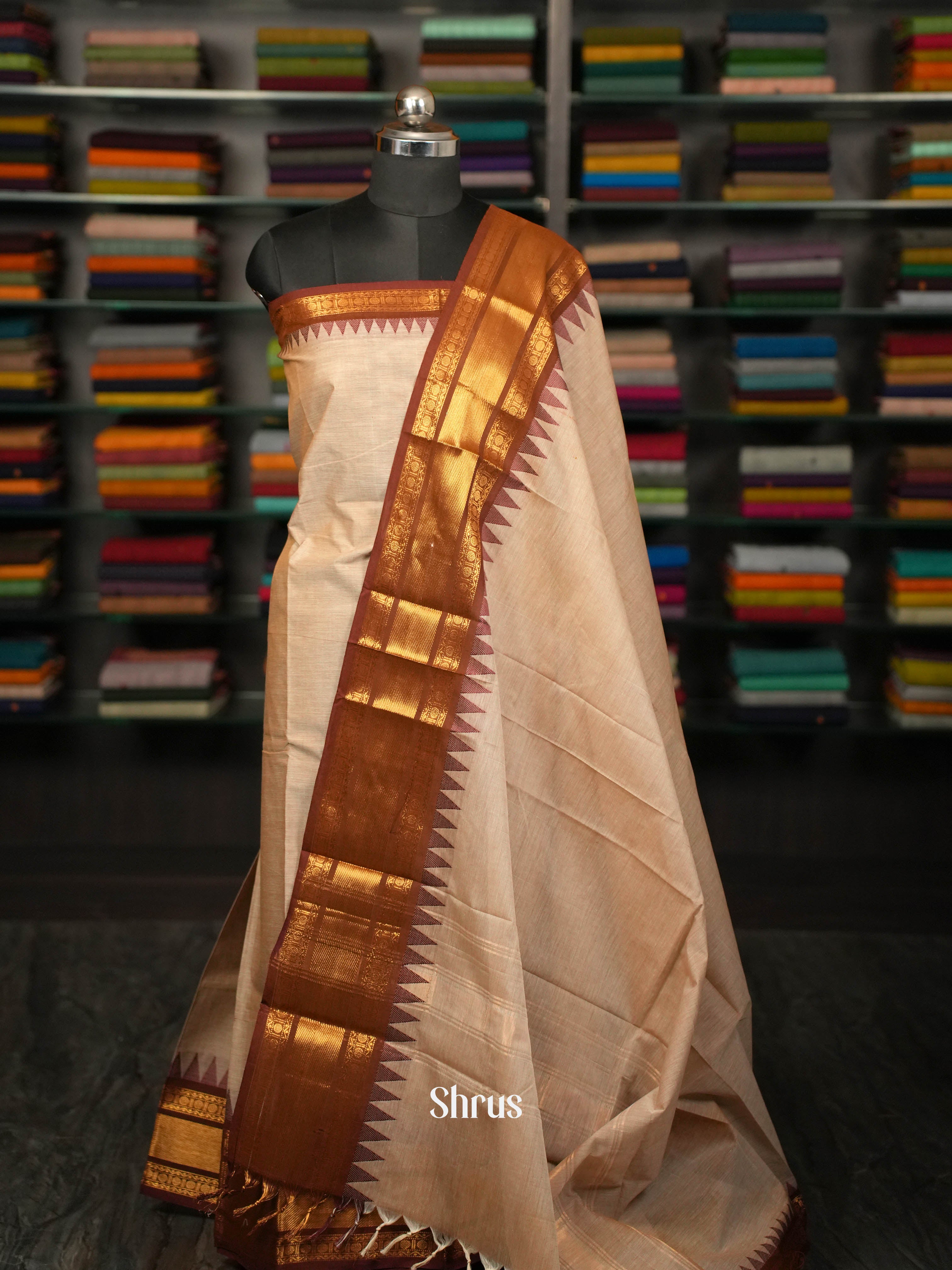 Cream & Brown - chettinad Top & dupatta combo - Shop on ShrusEternity.com