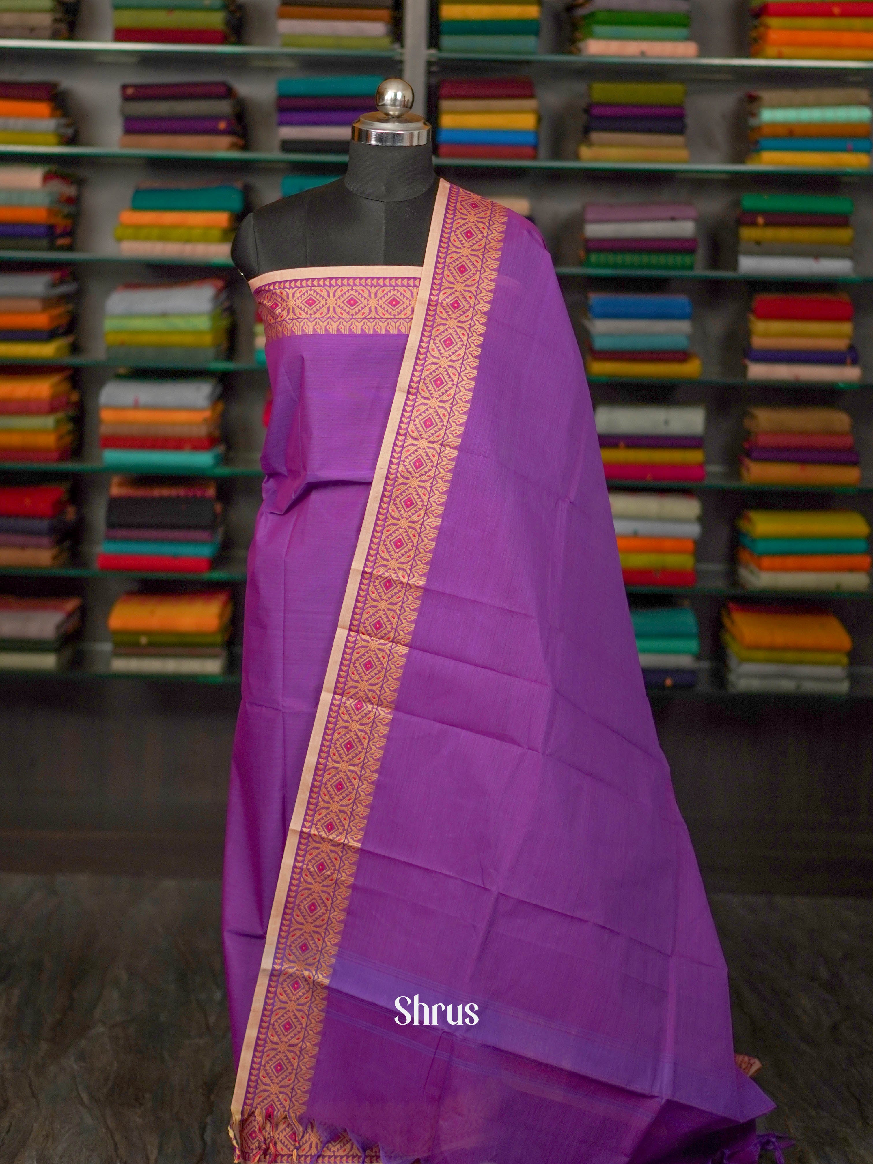 Purple & Cream - chettinad top & dupatta combo - Shop on ShrusEternity.com