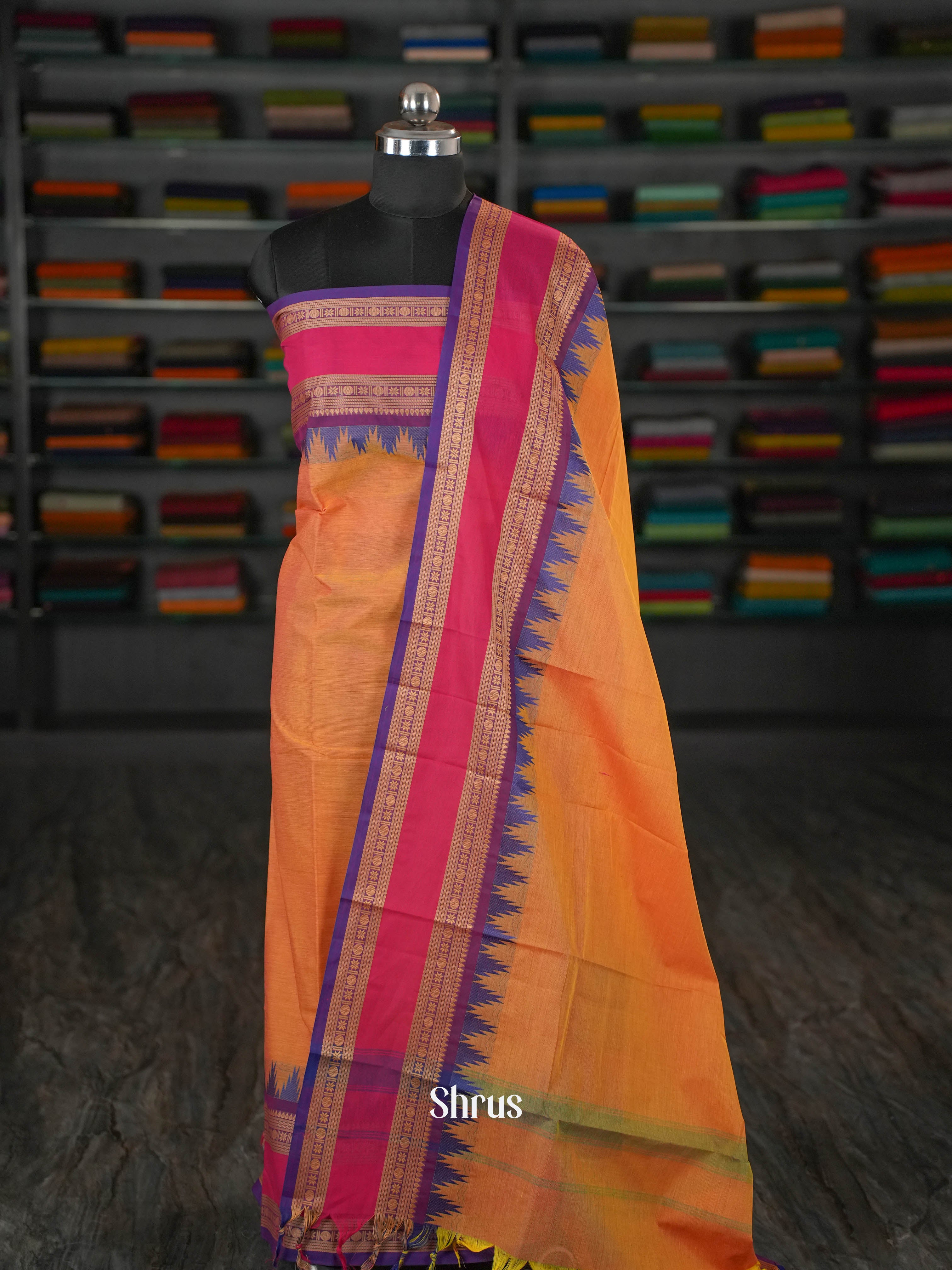 Orange & Violet- chettinad top & dupatta combo - Shop on ShrusEternity.com