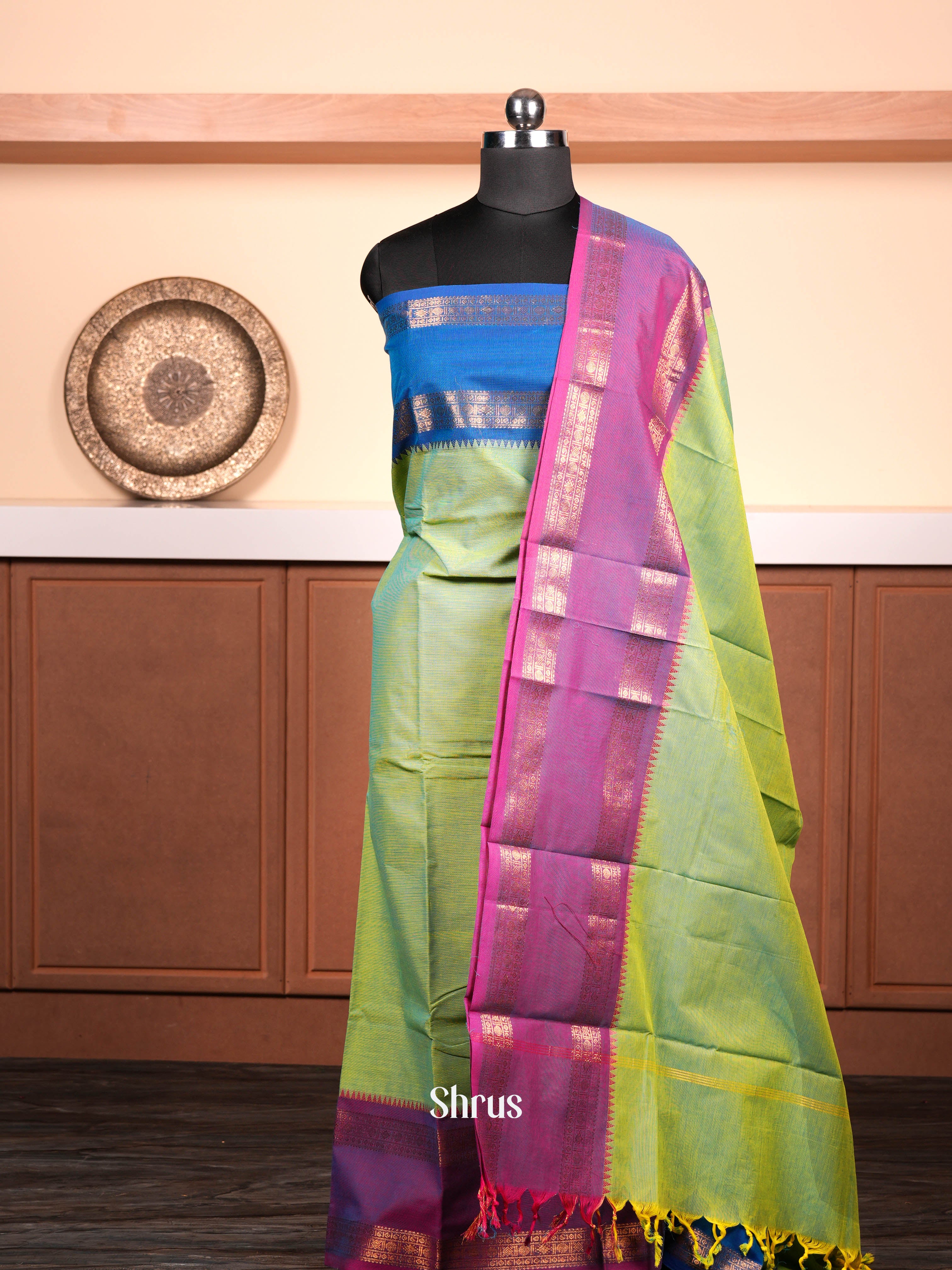 Green & Pink - chettinad top & dupatta combo - Shop on ShrusEternity.com
