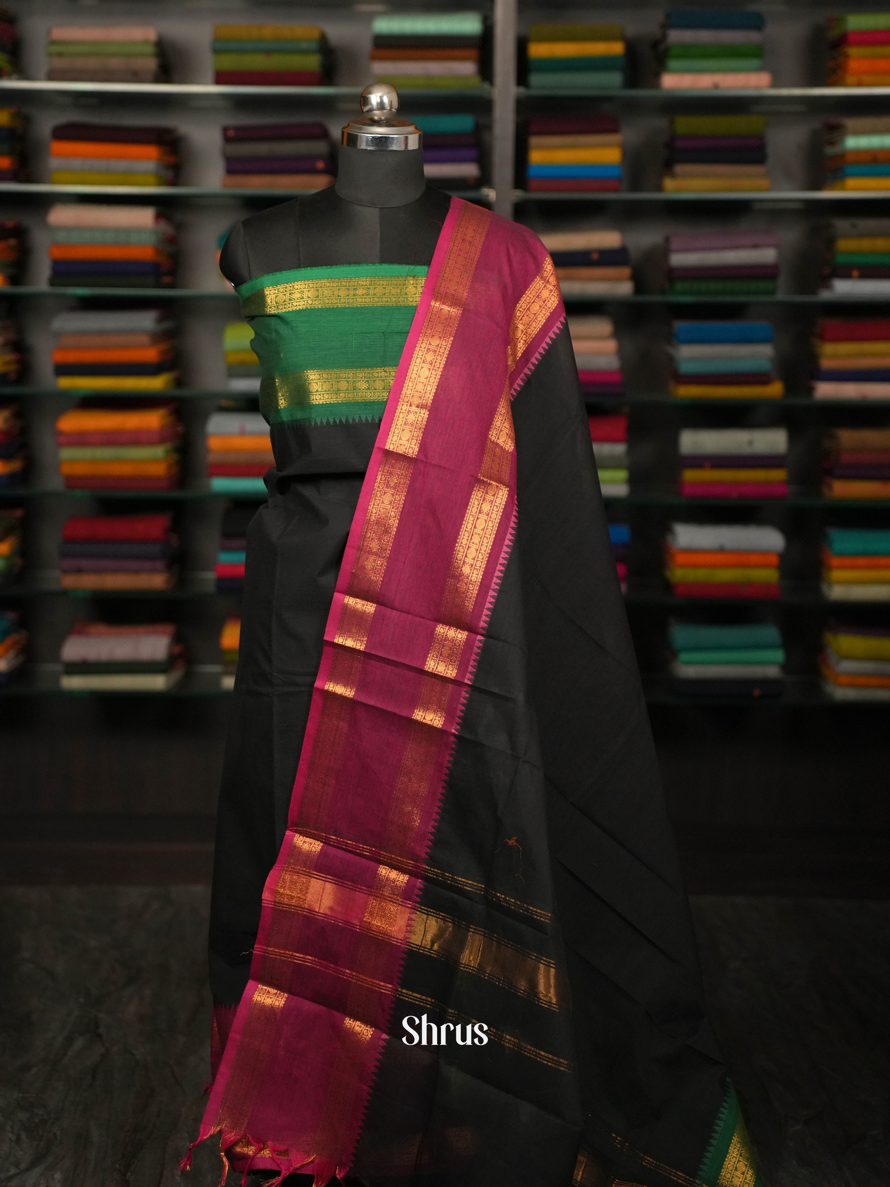 Black & Green - chettinad Top & dupatta combo - Shop on ShrusEternity.com