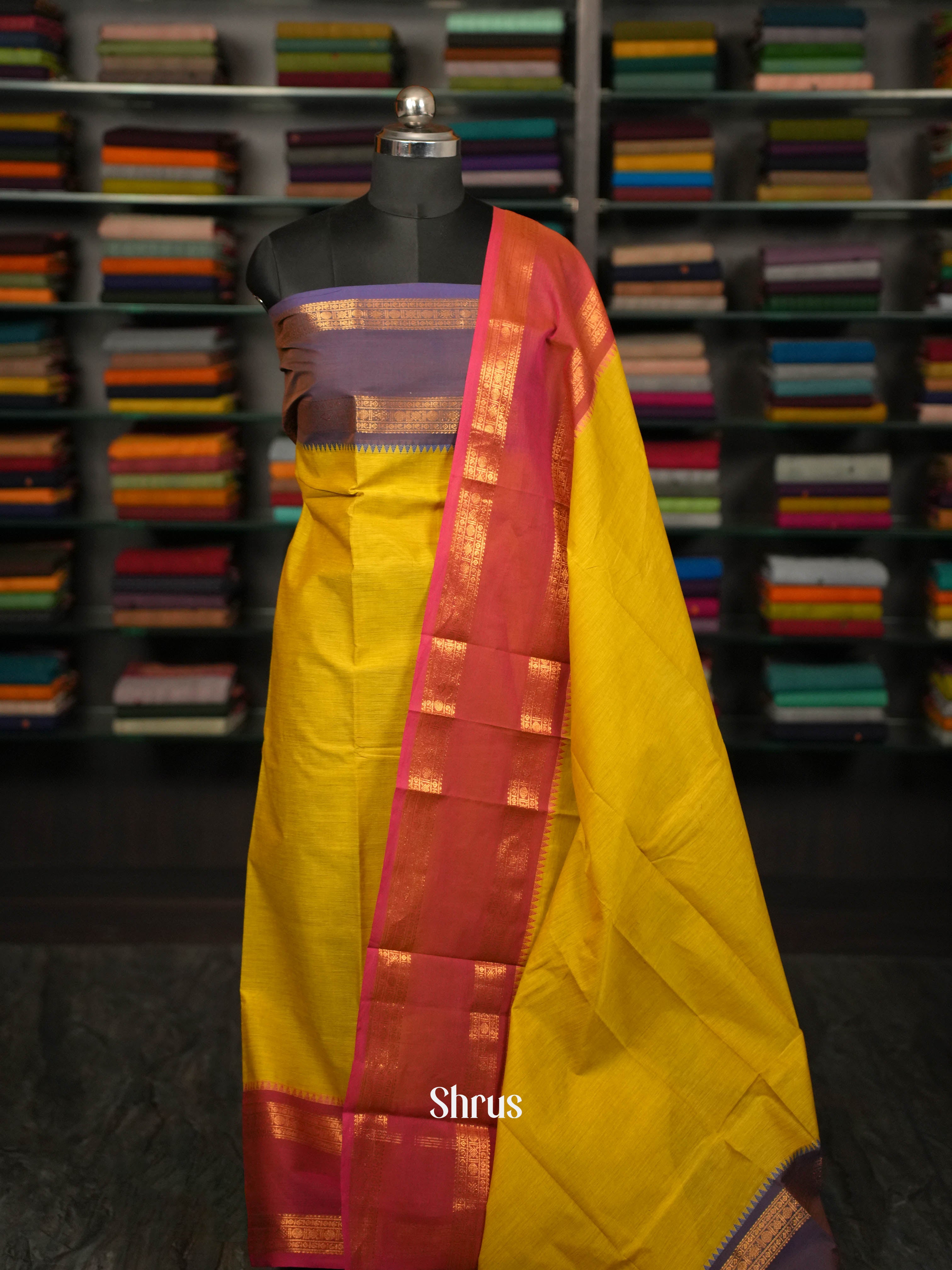 Mustardy Green & Red - chettinad dupatta combo - Shop on ShrusEternity.com