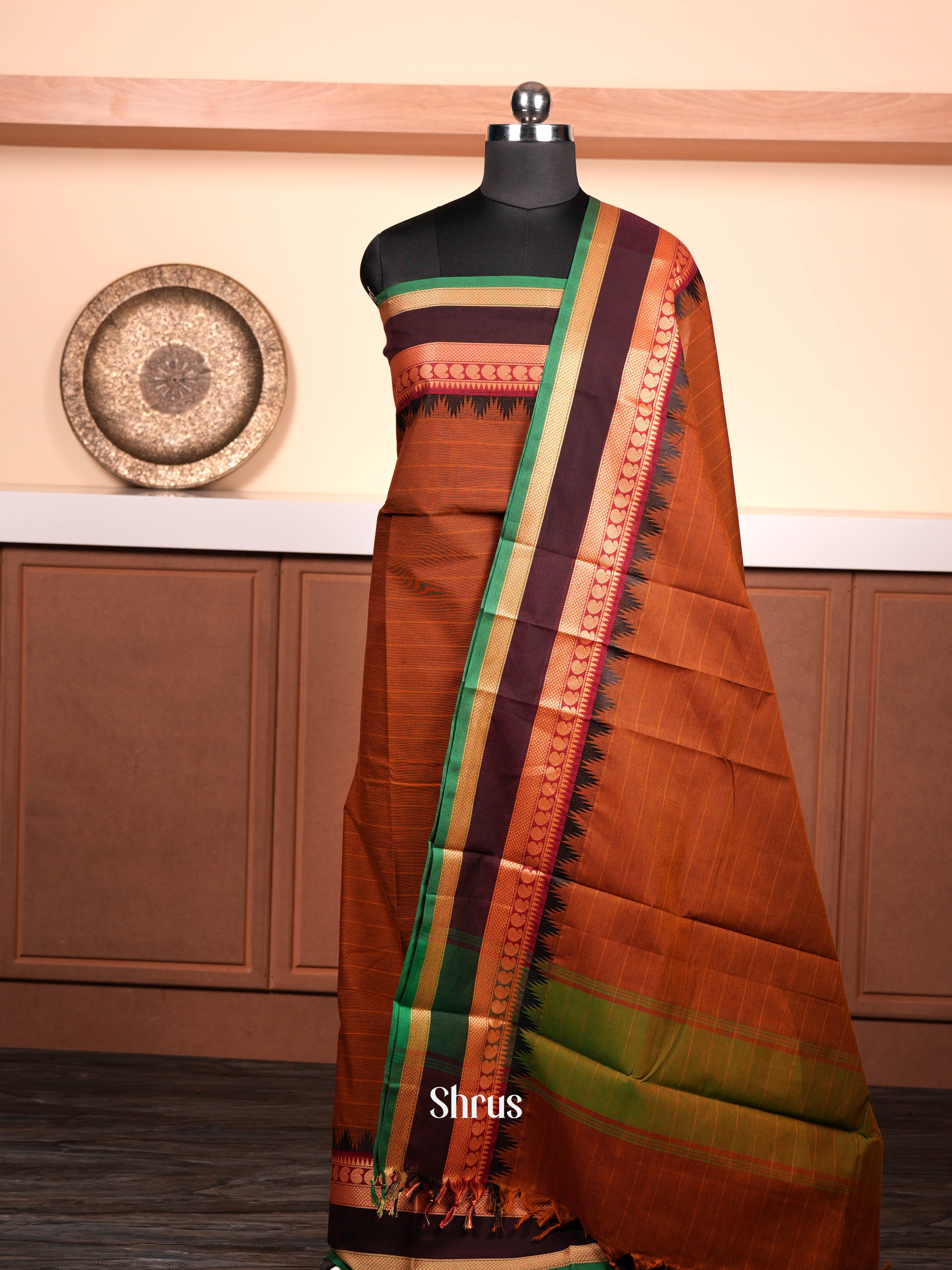 Brown & Dark Brown - chettinad top & dupatta combo - Shop on ShrusEternity.com