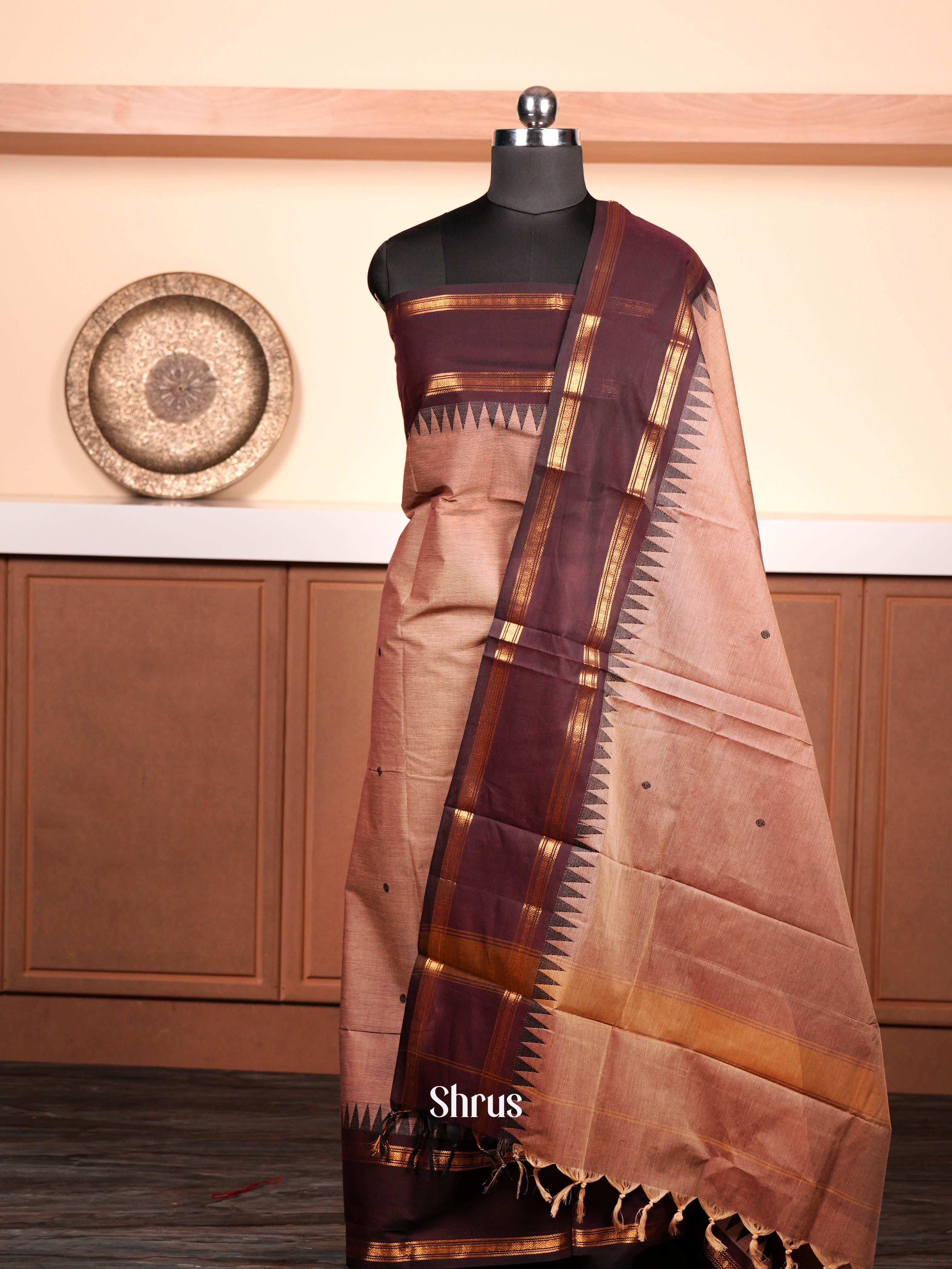 Light Brown & Dark Brown - chettinad top & dupatta combo - Shop on ShrusEternity.com